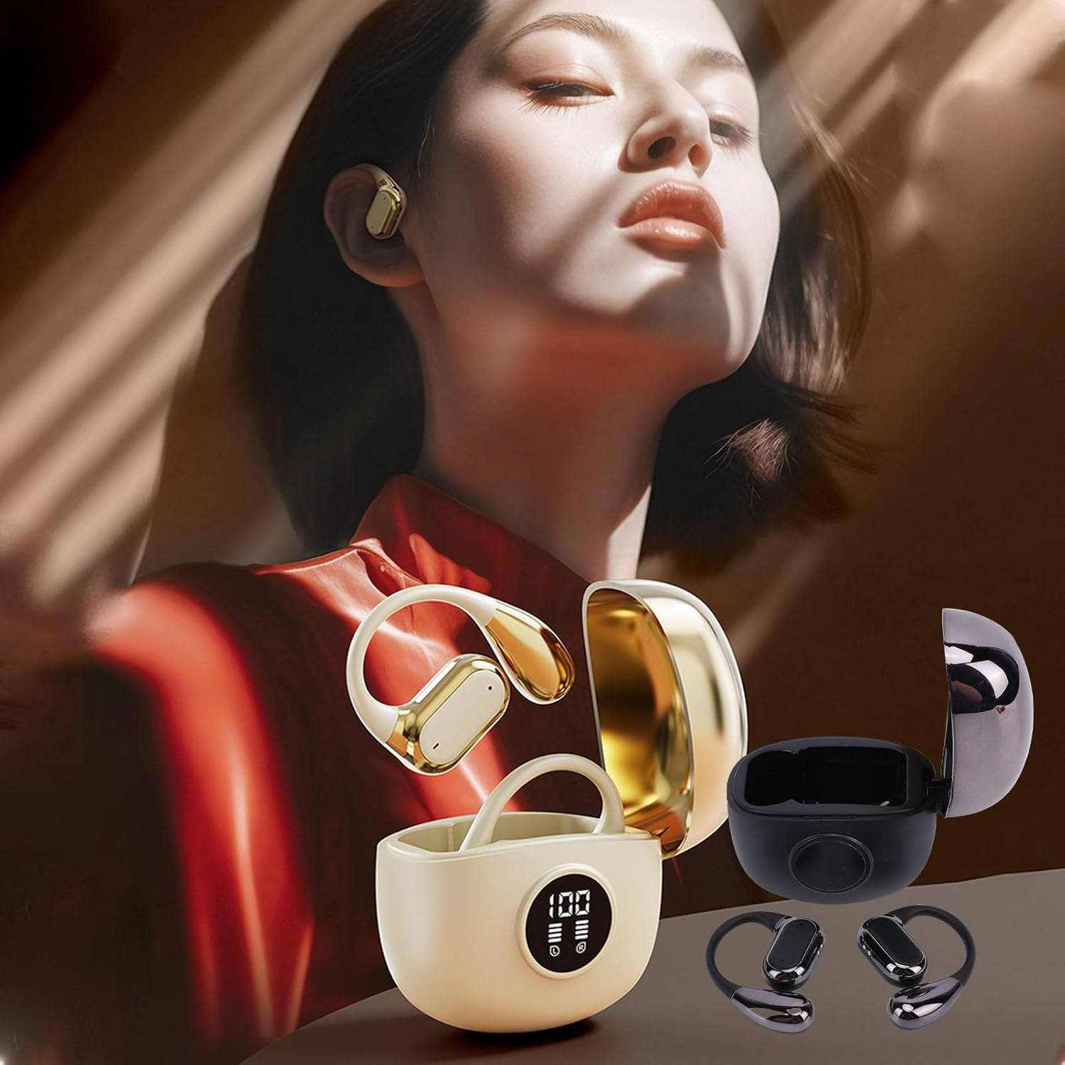 Pomya over Ear Headphones, Wireless Earhook Earbuds ENC Noise Cancellation, Hifi Sound Bluetooth Earphones 60H Playtime for Sports Meeting Workout (Black) image number 1