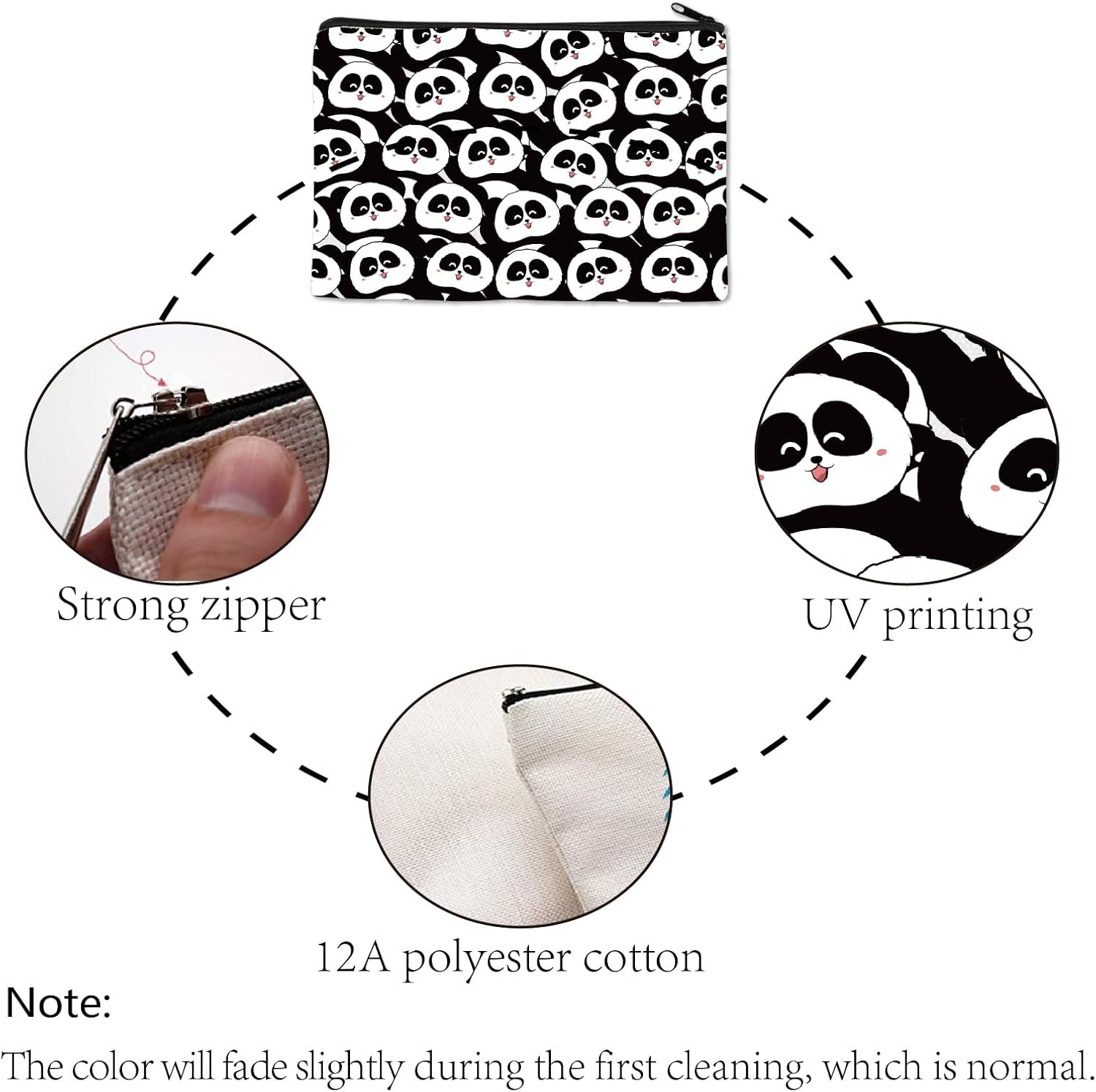 CREATCABIN Panda Makeup Bags Canvas Cosmetic Bag Black White Multi Purpose Case Zipper Pouches Toiletry Travel Storage Purse Portable Storage for Women Graduation Panda Gifts 10X7Inch image number 4