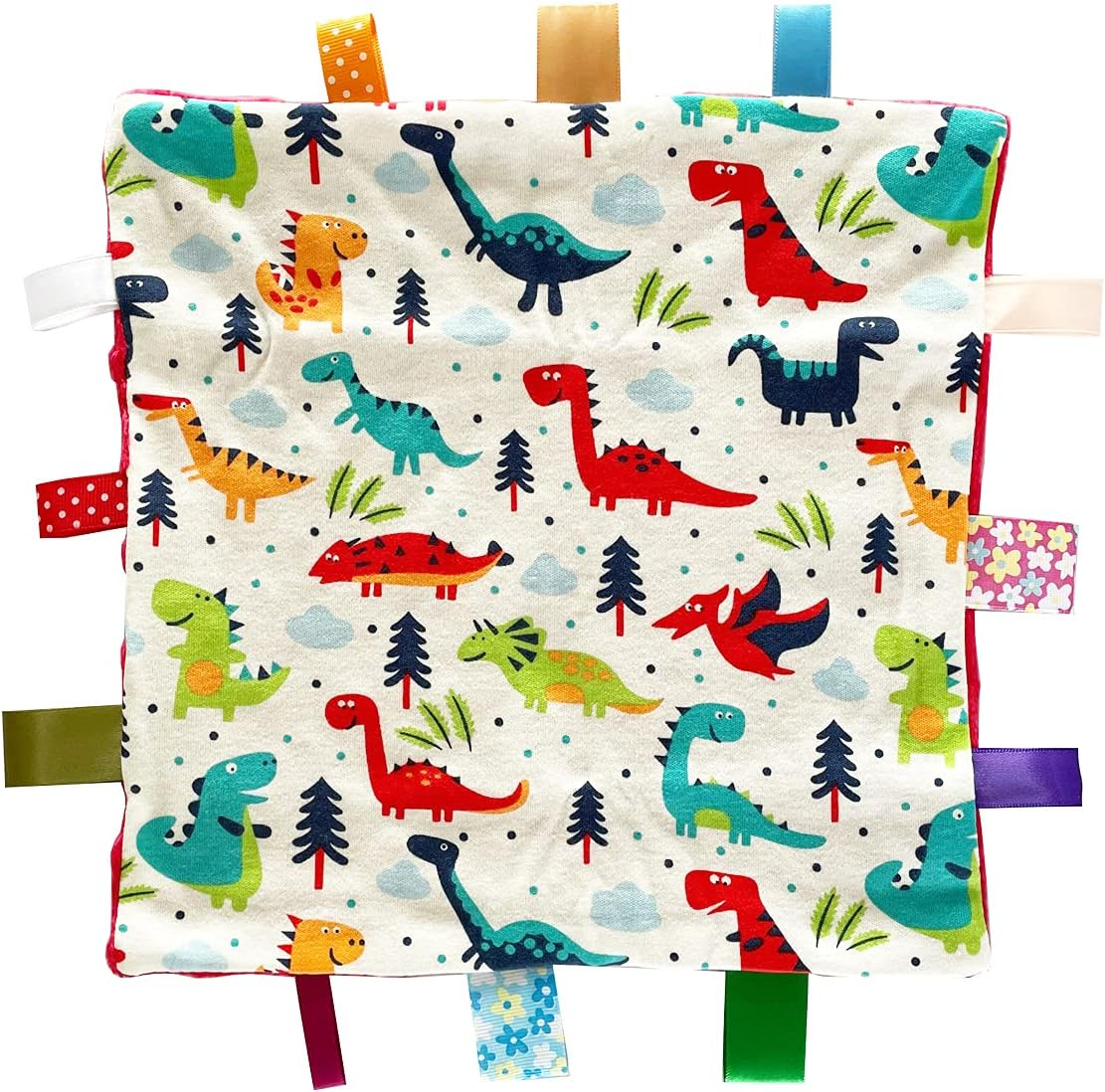 1 PC Red Dinosaur Baby Tag Blanket, Cute Label Blanket, Small Tags Security Blanket for Kids Toddlers Gift(9.84X9.84Inch) image number 1