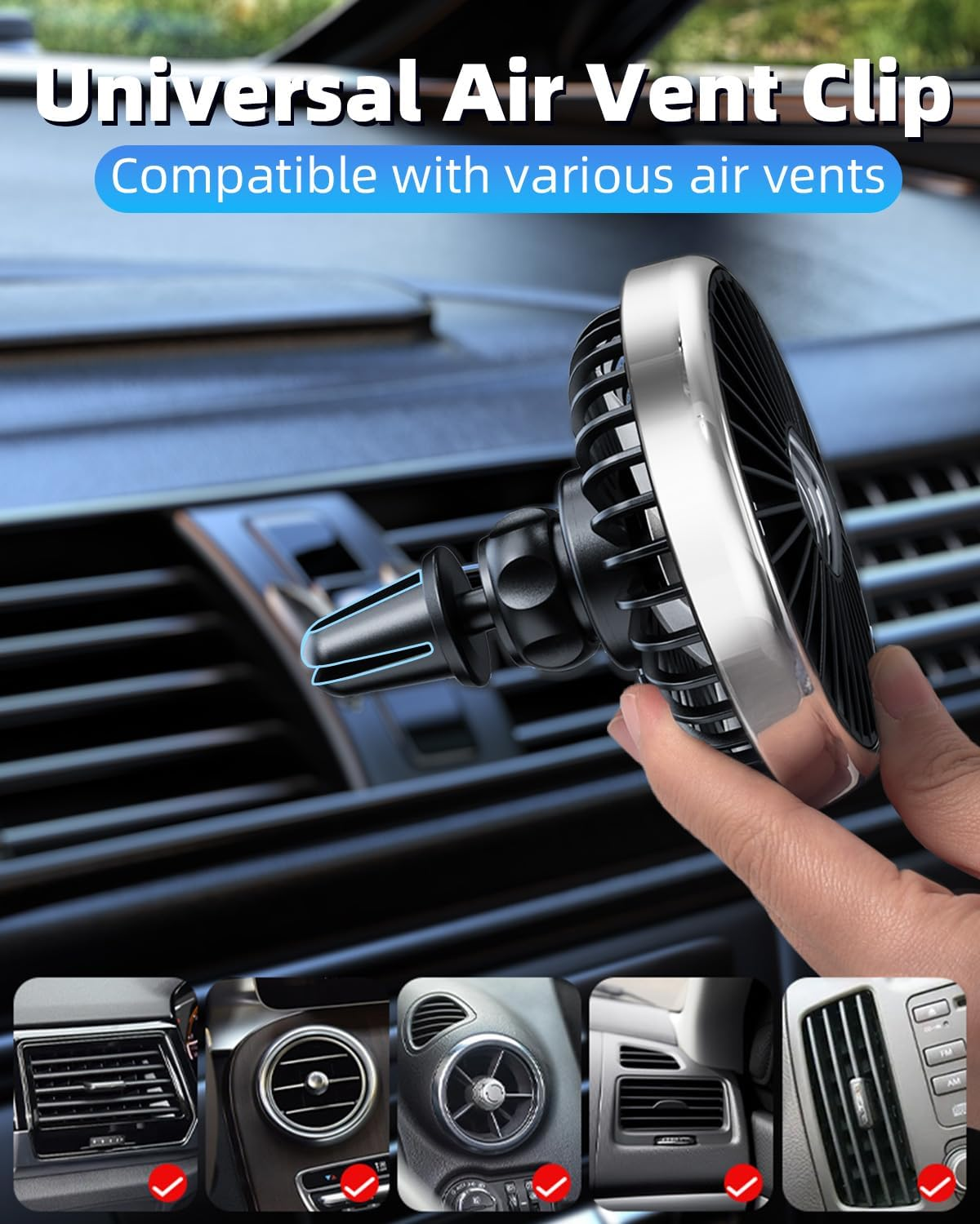 Usb Car Vent Fan for Air Vents Mounted with Colorful Light, 360&deg; Rotatable Clip Fans That Blow Cold Air, Small Cooler Mini Fan Silent, Air Vent Booster for Vehicle, Van, Truck, Suv, Rv image number 4