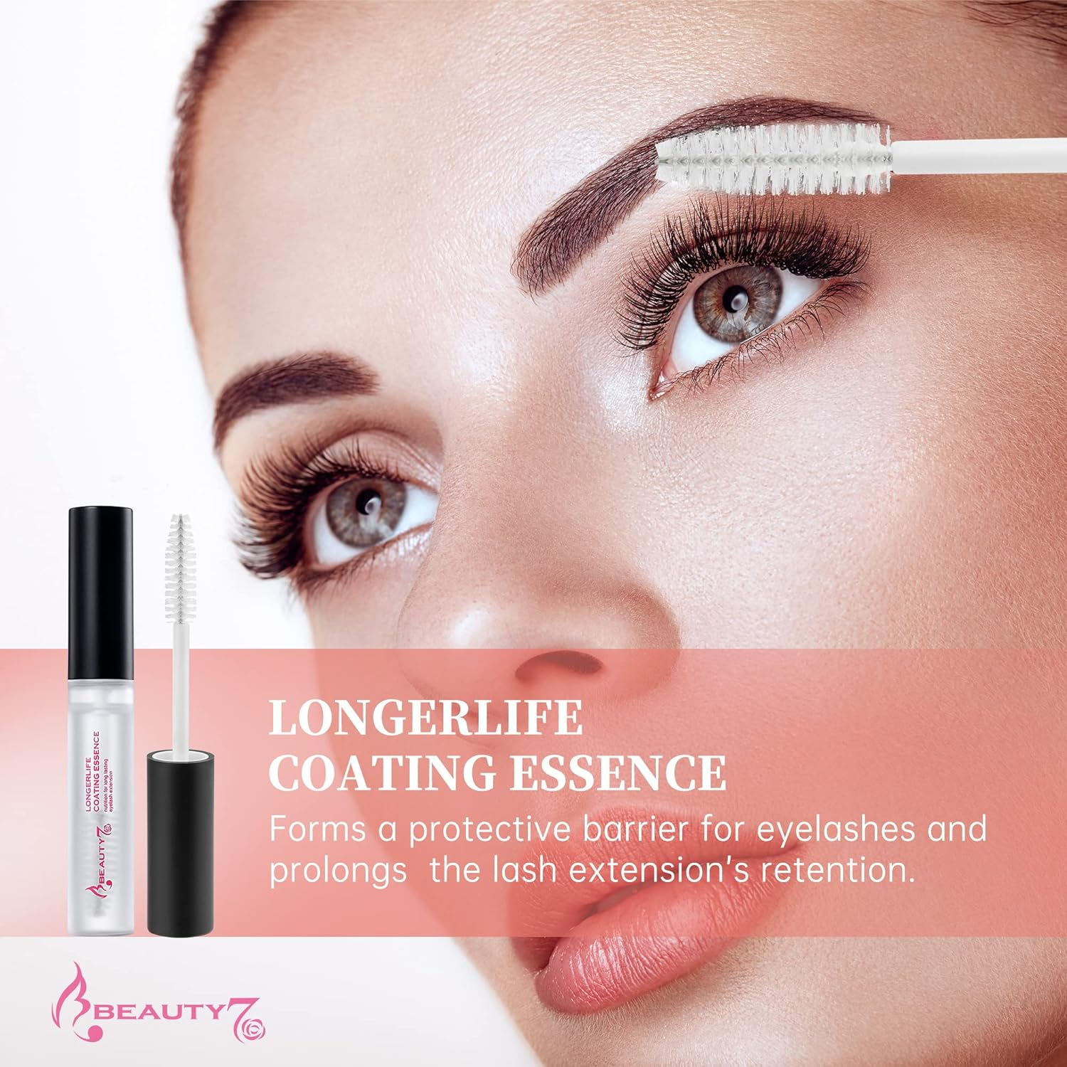 Beauty7 Transparent Lash Eyelashes Coating Long Life Protective Sealant with Brush Wand for Semi Permanent Eyelash Extension Aftercare Waterproof 10Ml