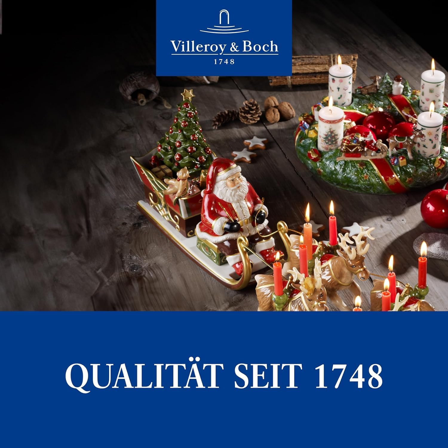 Villeroy & Boch Christmas Toys Santa'S Sleigh-Ride Music Box 22X70X16 Cm - Porcelain, Plays Santa Claus Is Coming to Town - Comes in a Gift Box