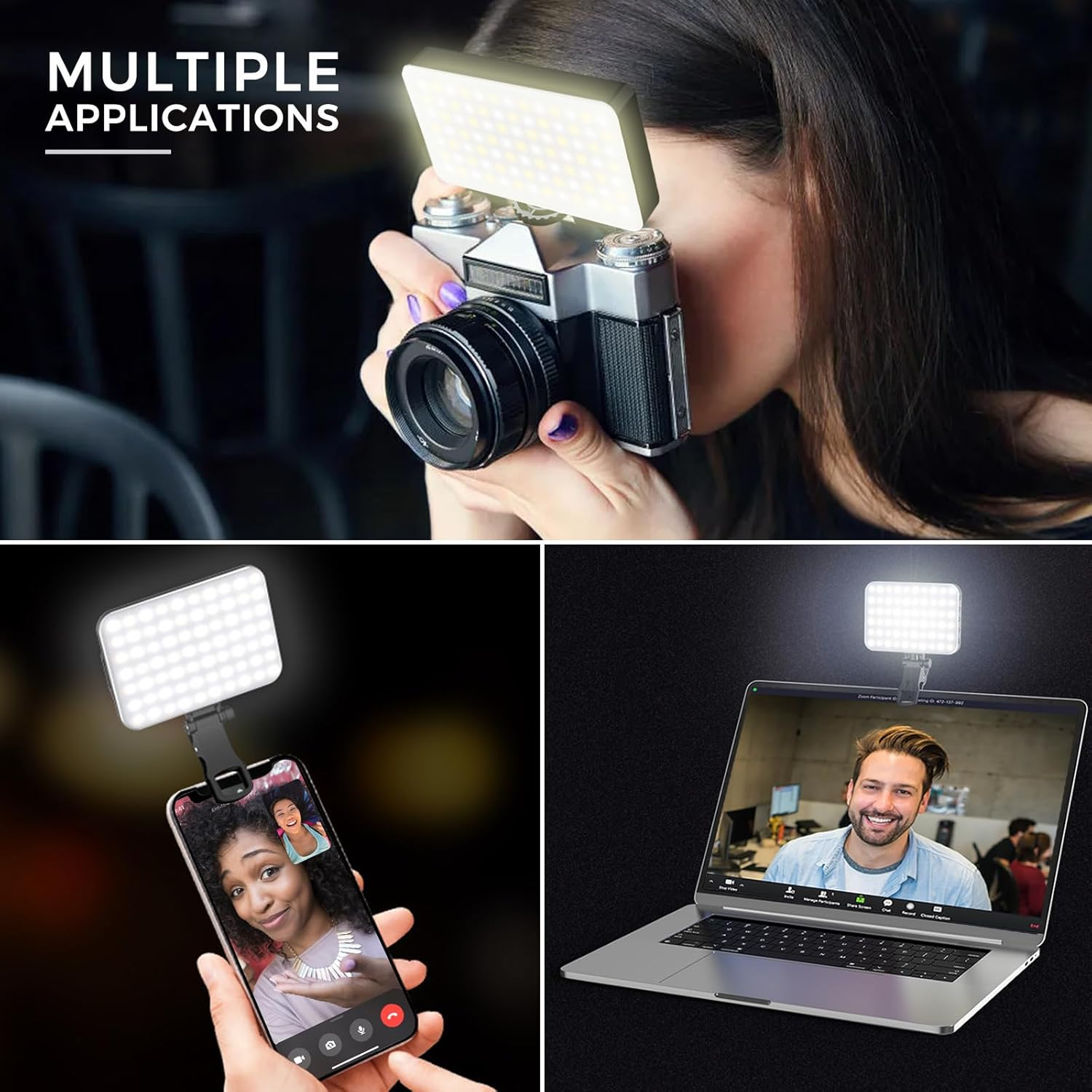 91 LED Selfie Light with Clip Rechargeable Fill Video Light, Adjusted Warm/White Light, Portable Phone Light for Iphone, Android, Ipad, Laptop, Camera Light for Photography