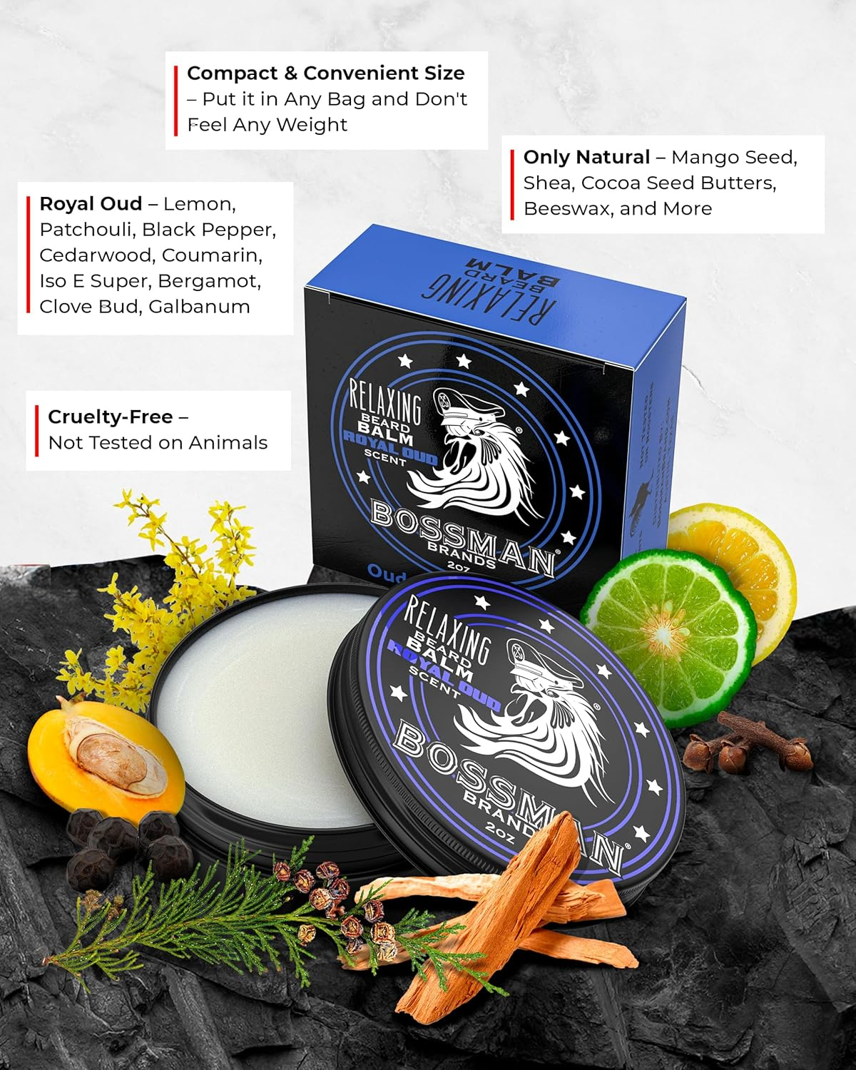 Bossman Royal Oud Beard Balm, Navy, 2 Oz image number 4