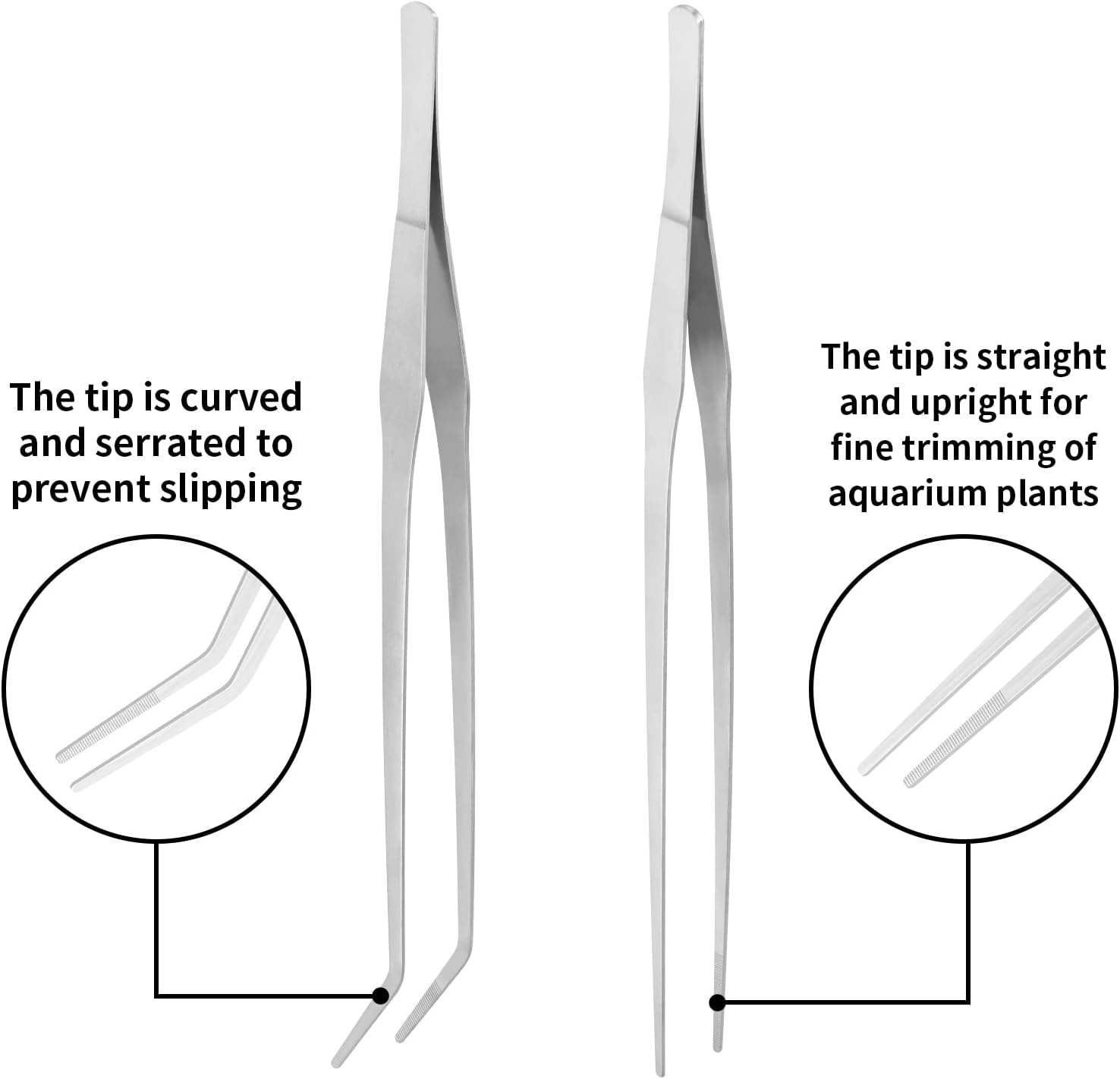 Vaincre 2PCS Long Tweezers, 15 Inch Curved Aquascaping Tools, Stainless Steel Feeding Tongs Aquascape Tools, Aquarium Tweezers for Aquarium Reptile, Plant, Snakes, Lizards, Coral Feeder image number 3