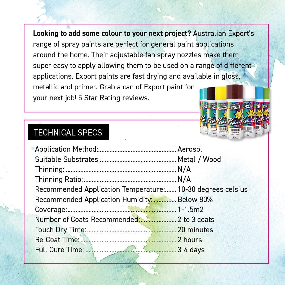 [2PCE] Australian Export Aerosol Spray Export Paint Black Satin, Effective and Durable Coating Solution, Quick-Drying and Long-Lasting Formula for Professional Results -250G image number 1