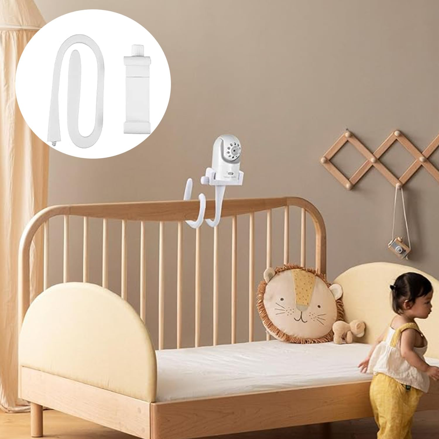 Roczential Baby Monitor Stand, 1 Pcs Baby Monitor Holder, Infant Monitor Mount Camera Shelf Compatible Withmost Other Monitors, Attaches to Crib Cot Shelves or Furniture (White) image number 6
