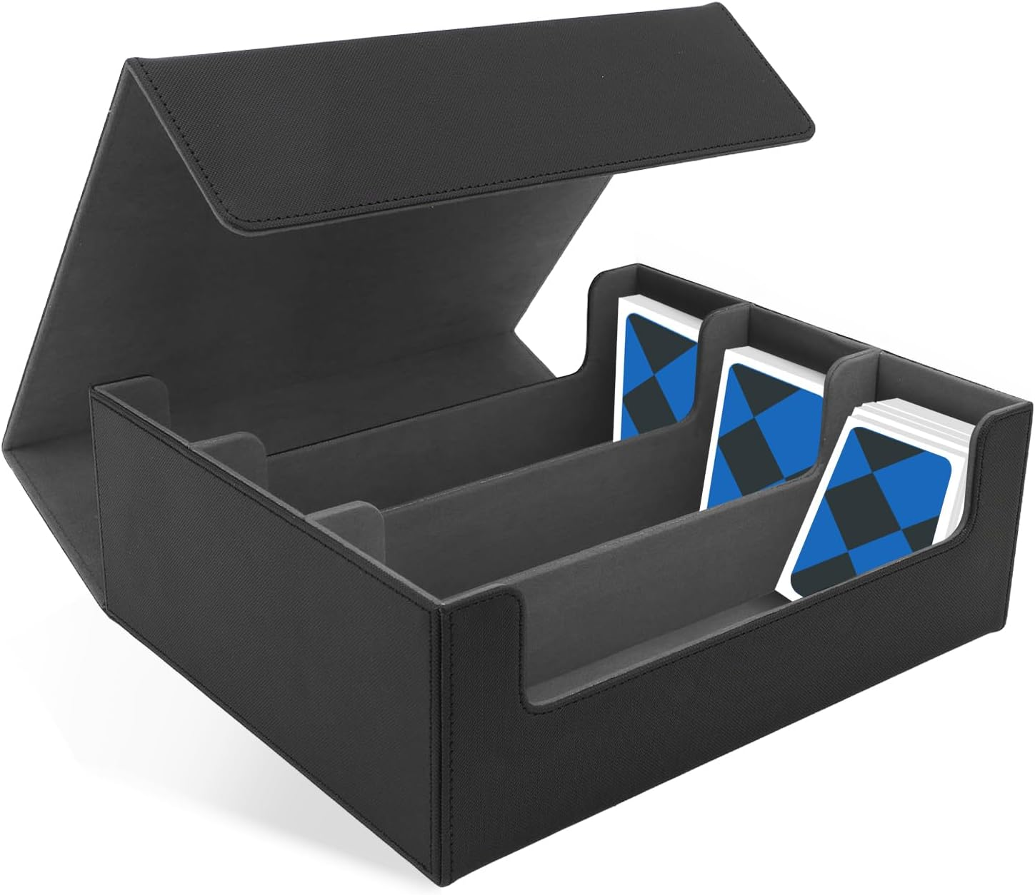 ZEMBSOYA Card Storage Box for Trading Cards, 1800+ PU Leather Collectible Card Deck Storage Case, Magnetic Closure Card Holder Fits for Magic Game Cards (Black) image number 5
