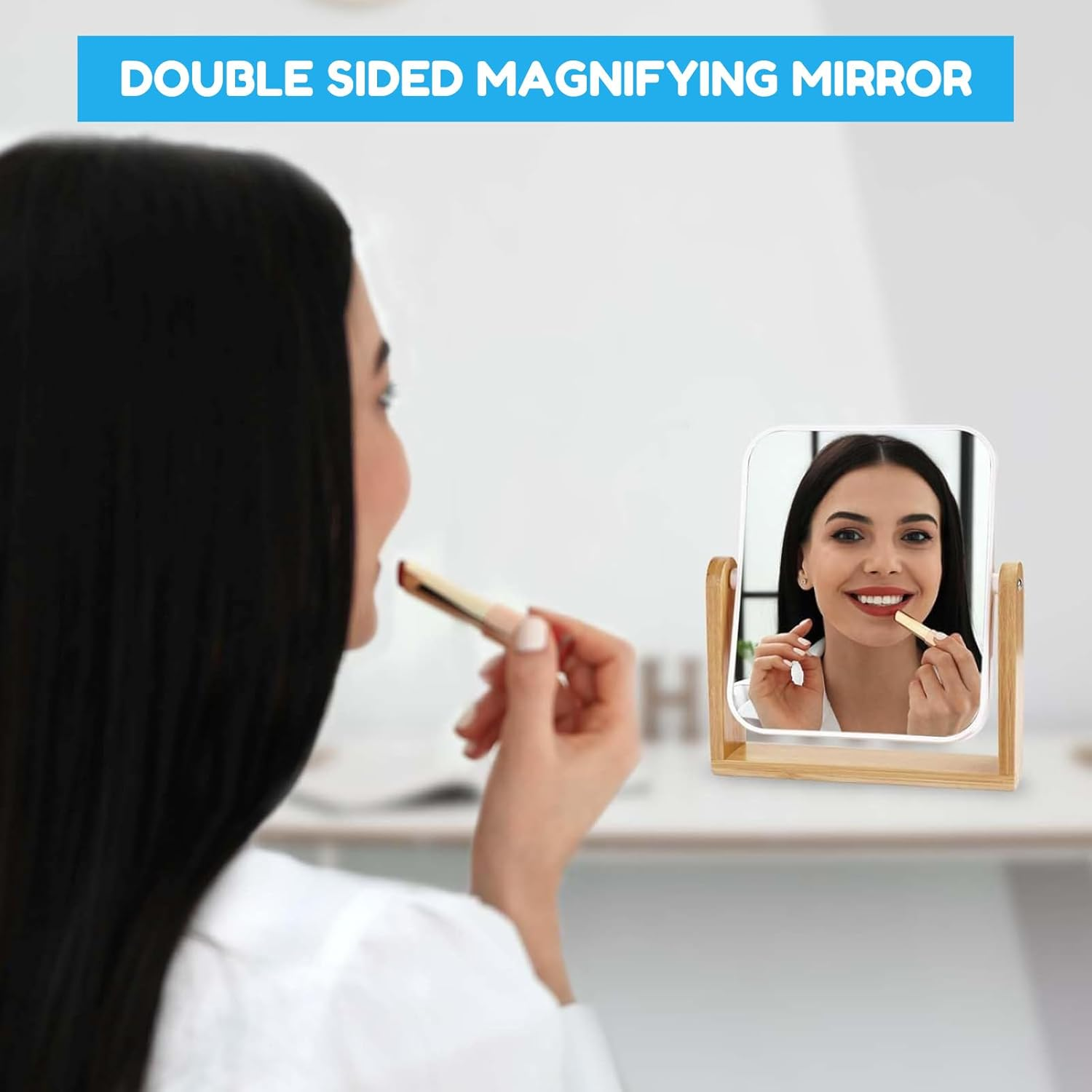 Vanity Makeup Mirror with Natural Bamboo Stand &ndash; 1X/3X Magnification Double-Sided 360&deg; Swivel Magnifying Mirror, Tabletop Makeup Mirror for Bathroom or Bedroom, 8 Inch