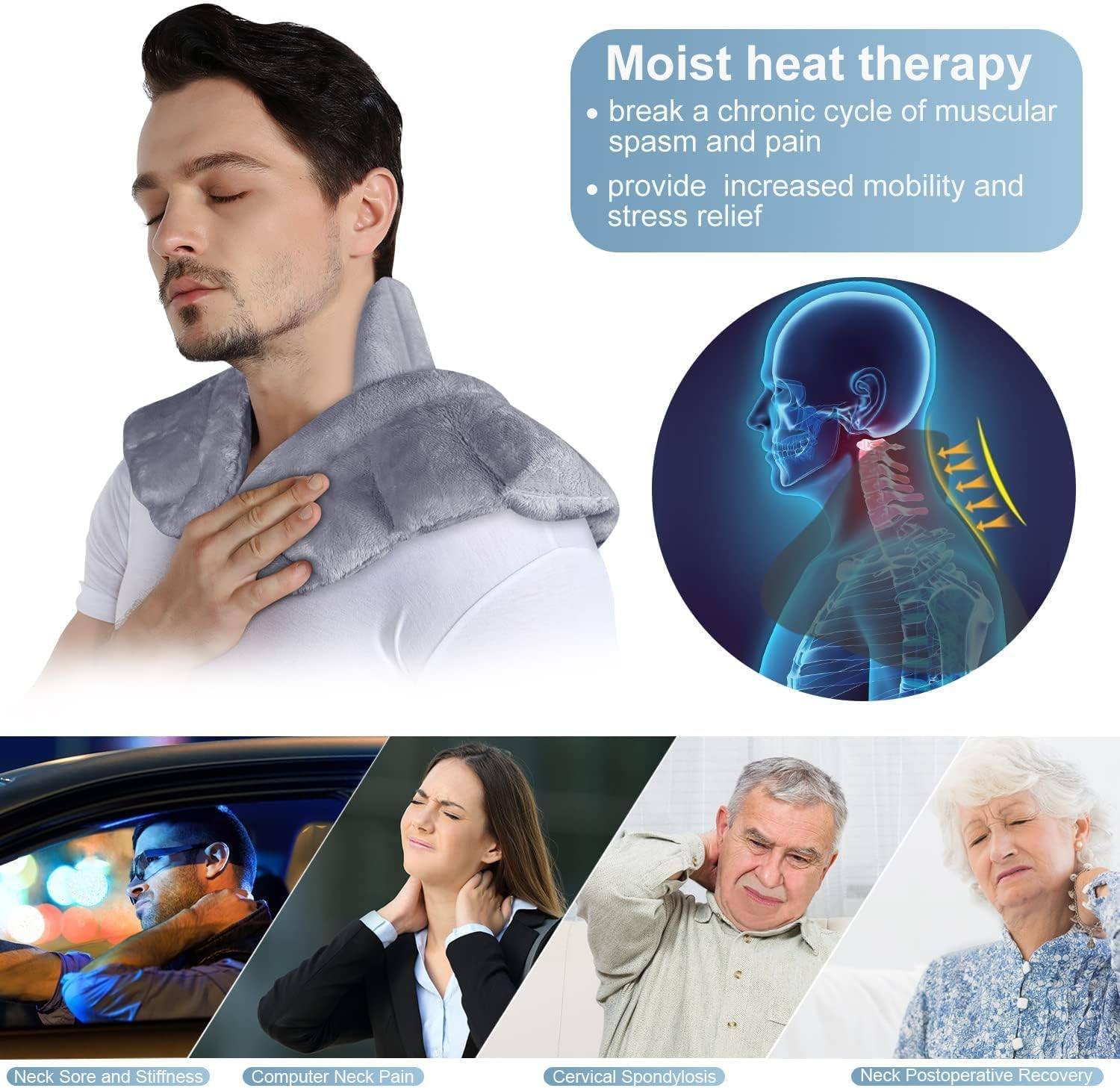 Dregs Neck Heating Pad Microwavable for Neck Pain Relief, Shoulder Heating Pads for Chronic Neck Pain, Muscle Tightness & Stress Relief, Neck Warmer Neck Wrap Microwavable with Moist Heat, Grey image number 3