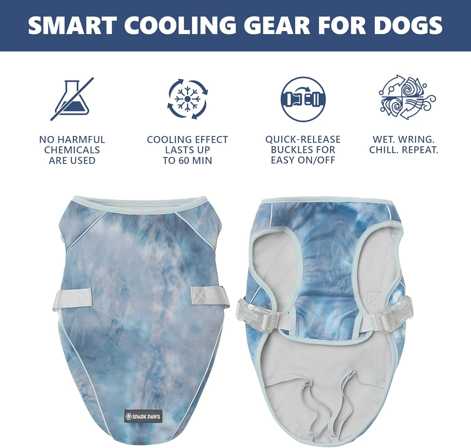 Spark Paws Chilltech&trade; Dog Cooling Vest - Cooling Effect - Lightweight Materials - SPF 50 UV Protection - Ice Blue, XL image number 5