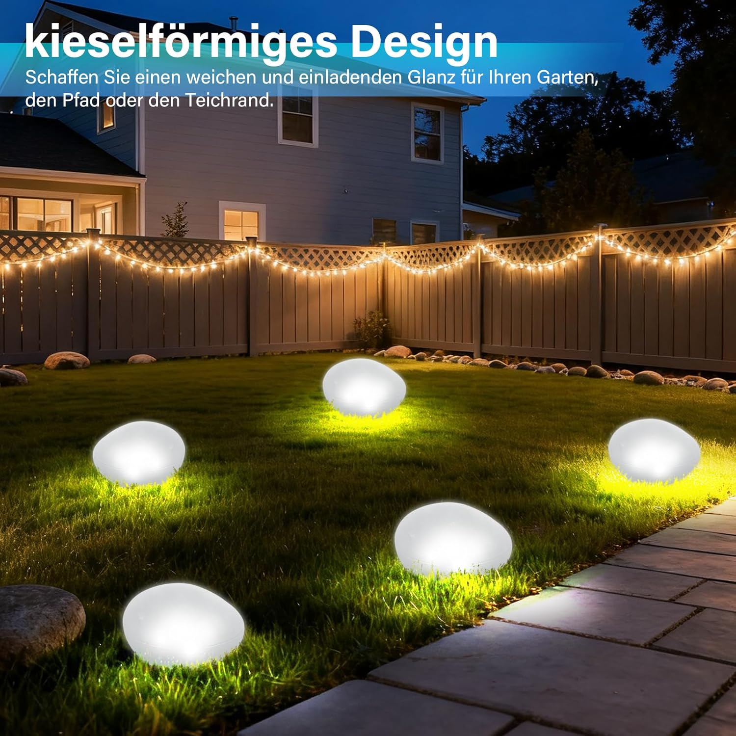 1 X Cool White Light Solar Glass Stone Lamp, Solar Path Light Path Light Pond Lighting with 4 Leds, IP44 Waterproof Auto On/Off Garden Ornaments for Lawn, Floor and Outdoor Use image number 3