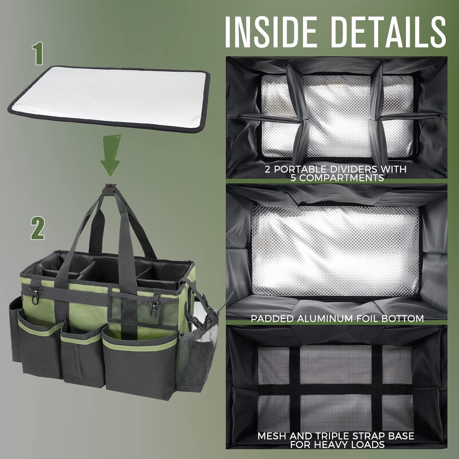 SCAVATA Wearable Cleaning Caddy, Cleaning Caddy Supplies Organizer with Handle & Shoulder Straps for Housekeepers, under Sink & Car Cleaning Tool Organizers Bags with Multiple Compartments, Green