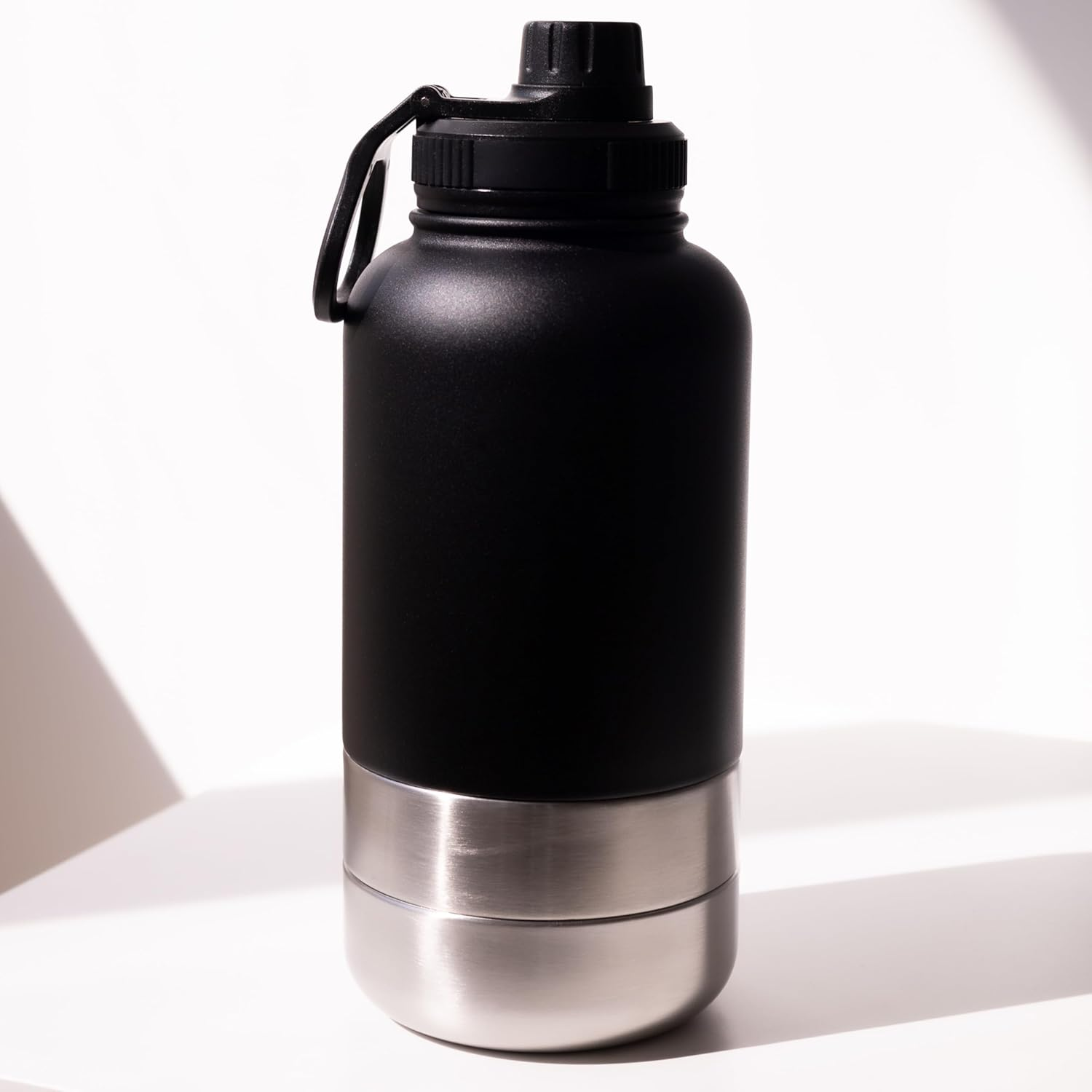 2-In-1 Dog Water Bottle & Food Dispenser, Insulated Stainless Steel Travel Bottle with Built-In Bowl, Portable Pet Hydration for Hiking & Outdoors (Black) image number 5