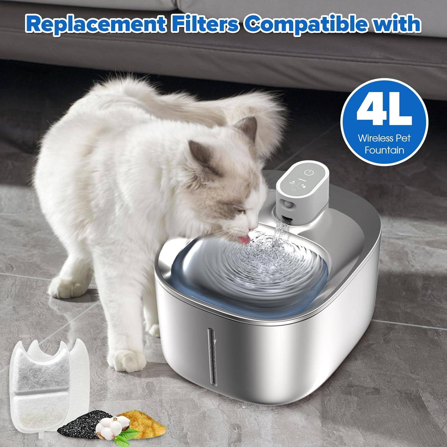 Wilreless 4L Cat Water Fountain Filter Replacement - 4 X Carbon Filter, 16 X Sponge Filter - Triple Filtration image number 5