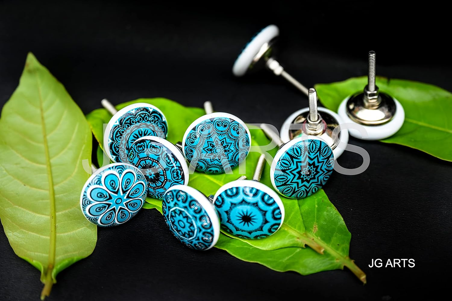 Aqua Green Vintage Look Flower Ceramic Knobs Door Handle Cabinet Drawer Cupboard Pull Mandala Xfer New by JGARTS (10) image number 3