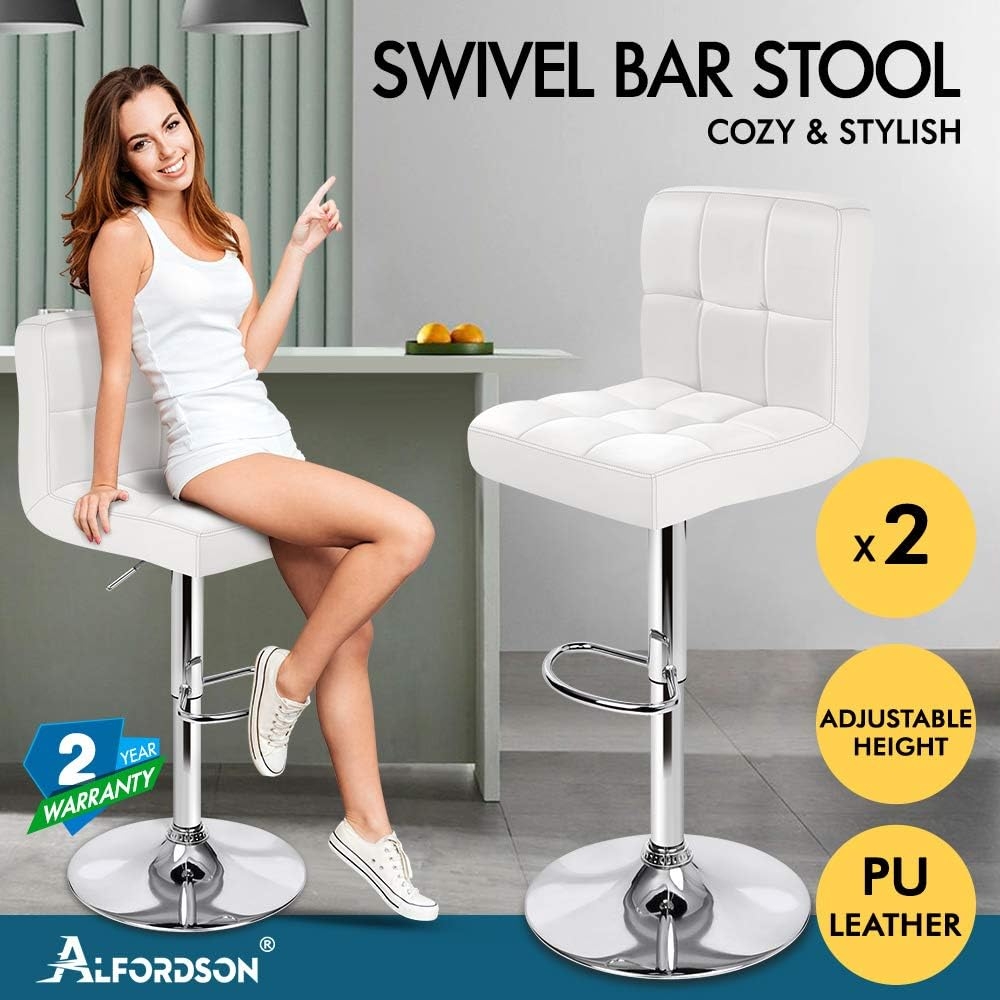 ALFORDSON Bar Stool 2Pcs Adjustable Kitchen Barstools Swivel Counter Dining Chair in 62-83Cm Seat Height with Anti-Slip Floor Protector for Home Bar Dining Room (Ralph White) image number 3