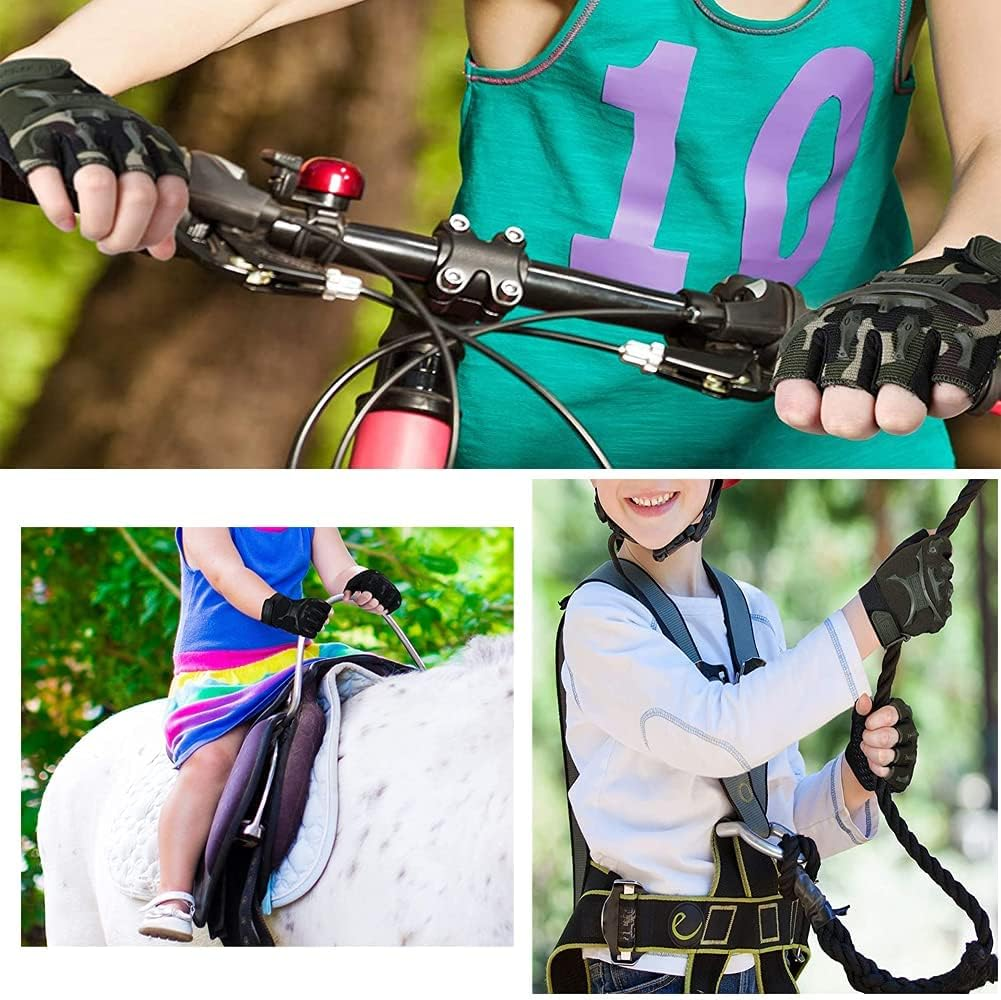 Kids Road Bike Gloves Half Finger MTB Cycling Gloves Roller Skating Mitten Breathable anti Slip Shock Absorbing Workout Gloves Short Sports Gloves Fingerless Riding Fishing Golf Gloves for Boys Girls image number 2