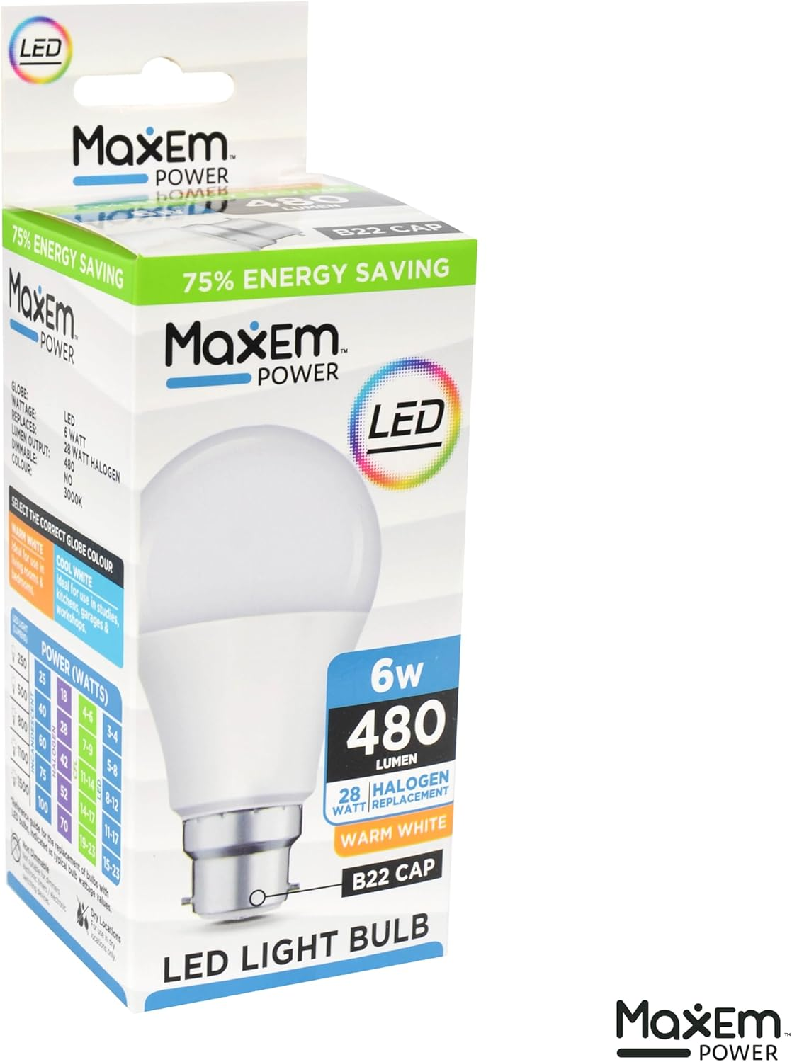 6W B22 Cap LED Light Bulb, Warm White image number 1