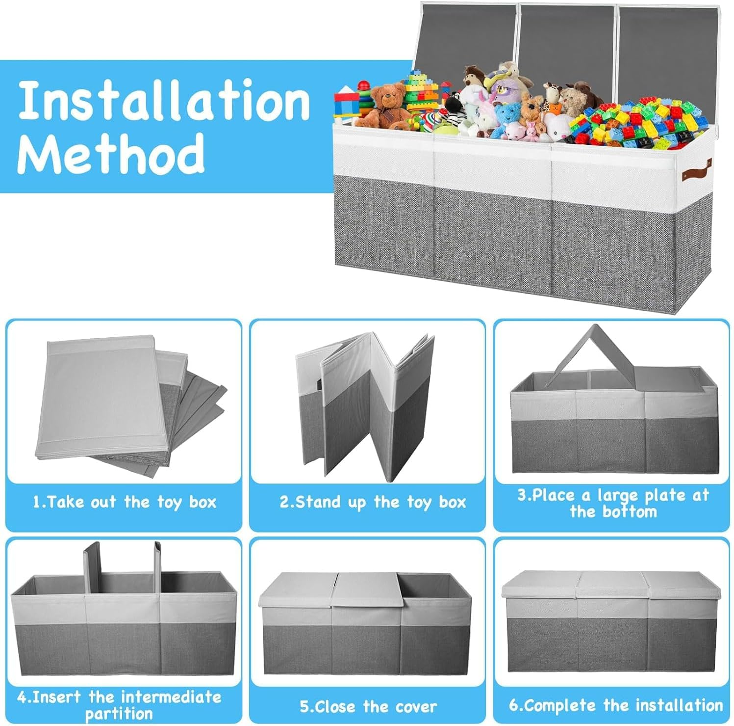 Extra Large Toy Box Storage - Collapsible Kids Toys Boxes Organizer Bins Baskets with Handles for Boys, Girls,Nursery,Playroom,Clothes,Blanket,Bedroom image number 1