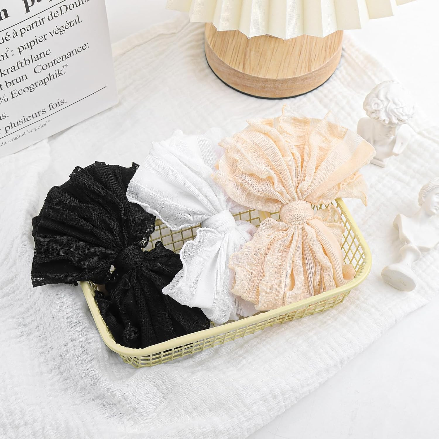 Big Bows Baby Girl Headbands with Bows Handmade Baby Hairbands Stretchy Lace Newborn Toddler Hairbands Bows Black White Beige 3 PCS - 3-Purple, Gray, Pink image number 3