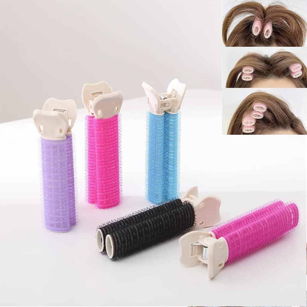 4 Pcs Pink Hair Rollers with Clip,Portable Hair Volume Clip,Volumizing Hair Root Clips,Bangs Curler DIY Hair,Styling Accessories,Self Grip Volume Hair Root,Hair Rollers,Styling Tools and Appliances image number 6