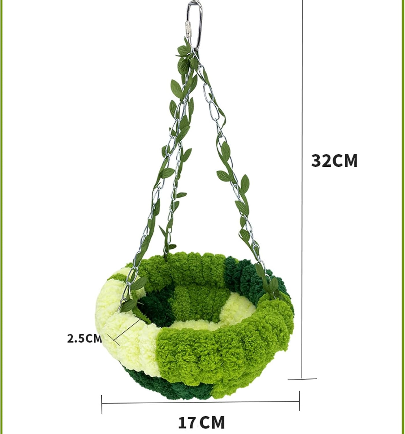 Green Plush Bird Hammock，Warm Nest，Parrot Bed Bird House，Long Tailed Parrots Breed Bird Cage Suitable for Birds, Sparrows, Hamsters, and Small Pets（32 * 17 * 2.5 Cm） image number 3