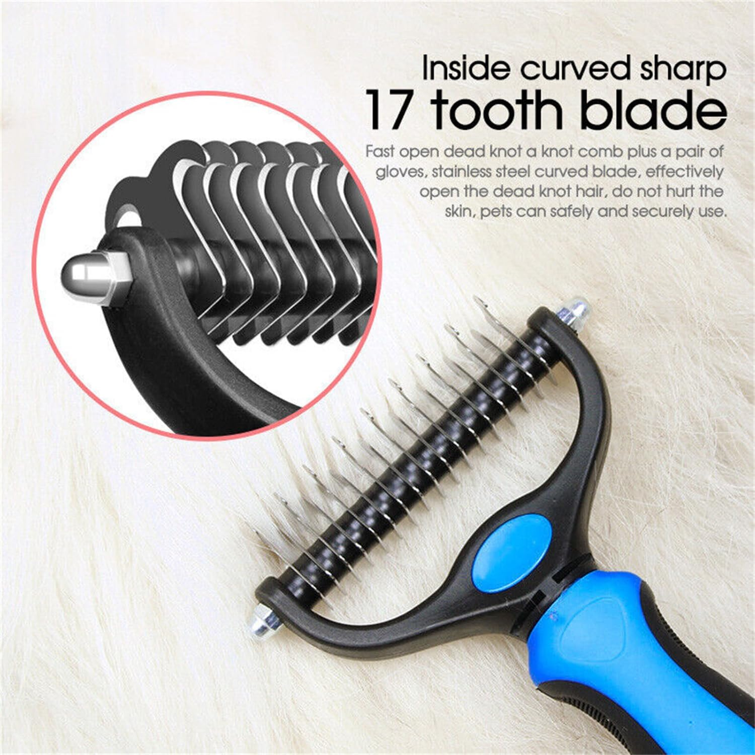 Leona Co Pet Grooming Brush, Double Sided Shedding, Dematting Deshedding Trimmer Undercoat Rake for Dogs & Cats (Small, Blue) image number 4