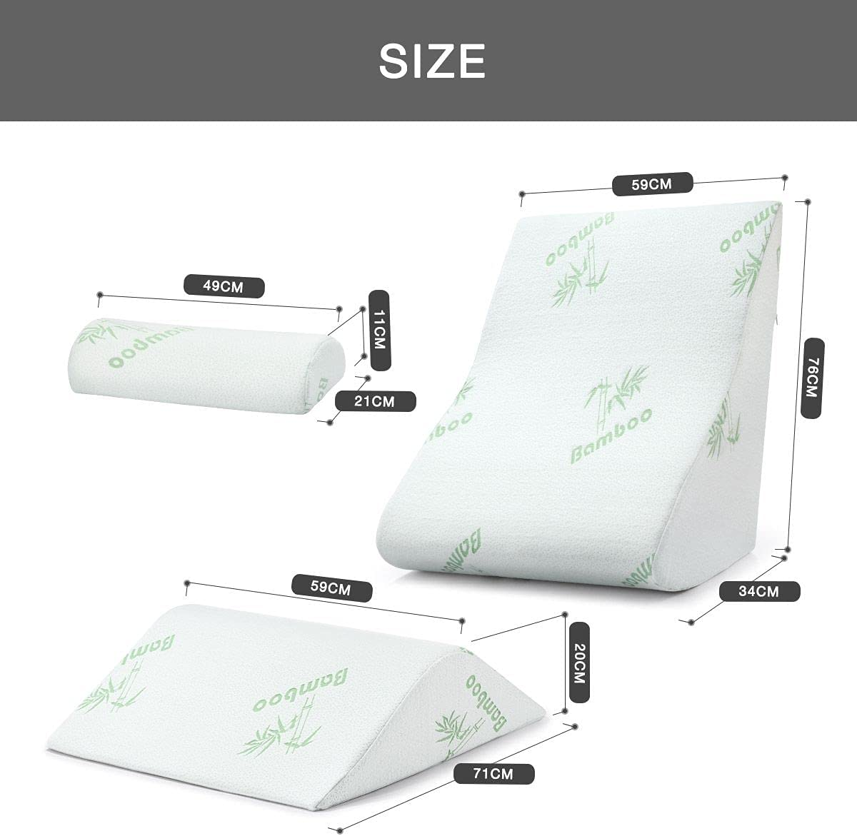 Luxdream 3Pcs Memory Foam Wedge Pillow Set Adjustable Bed Pillow for Back Support Leg Elevation Sleeping Knee Pain Relief Acid Reflux Reading Pillow with Removable Washable Bamboo Cover White image number 3