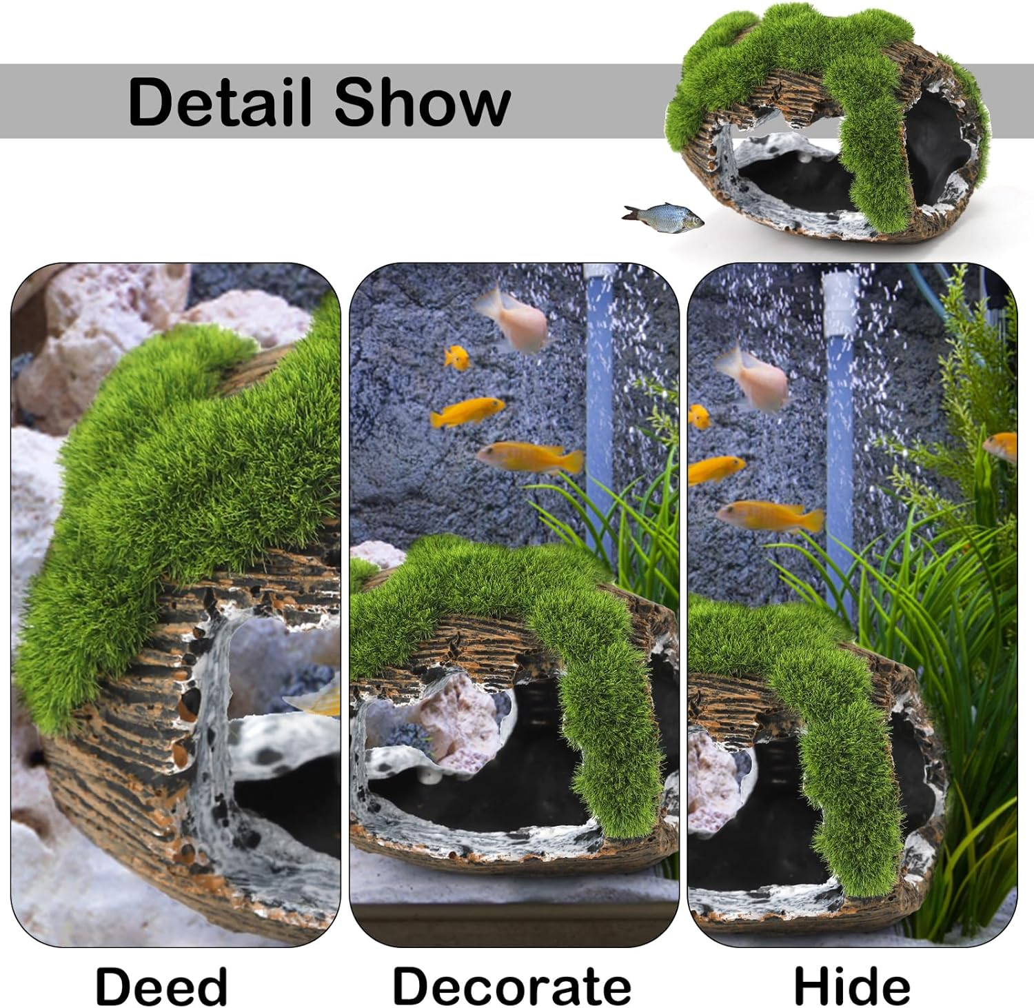 NQEUEPN Broken Barrel Fish Tank Decor, Fish Tank Accessories Decorations Resin Betta Fish Hideout Cave for Fish Tank Ornaments for Small Animal Play Rest Hide Breed image number 4