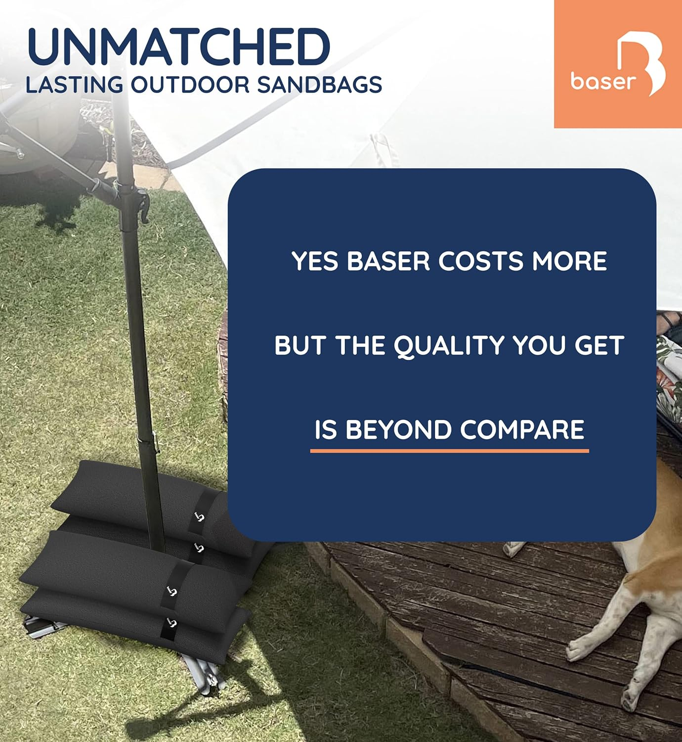 BASER - Outdoor Fillable Straight Sandbags, Fillable Weight Bags for Umbrellas, Cantilevers and Garden Accessories image number 3