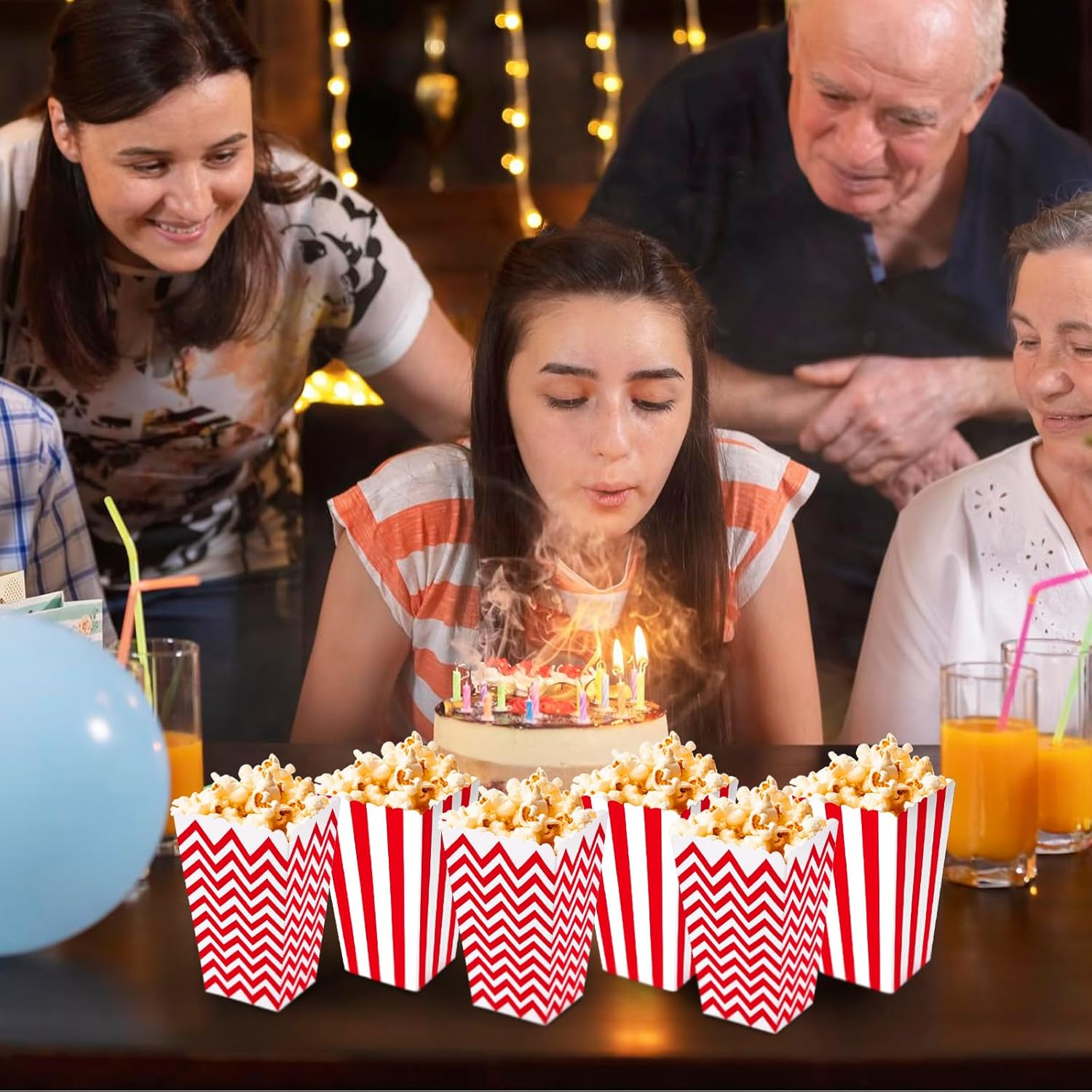 TEAONE Popcorn Boxes Bulk, 24 PCS Red Popcorn Bowl for Movie Night, Party Supplies (2 Kinds) image number 1