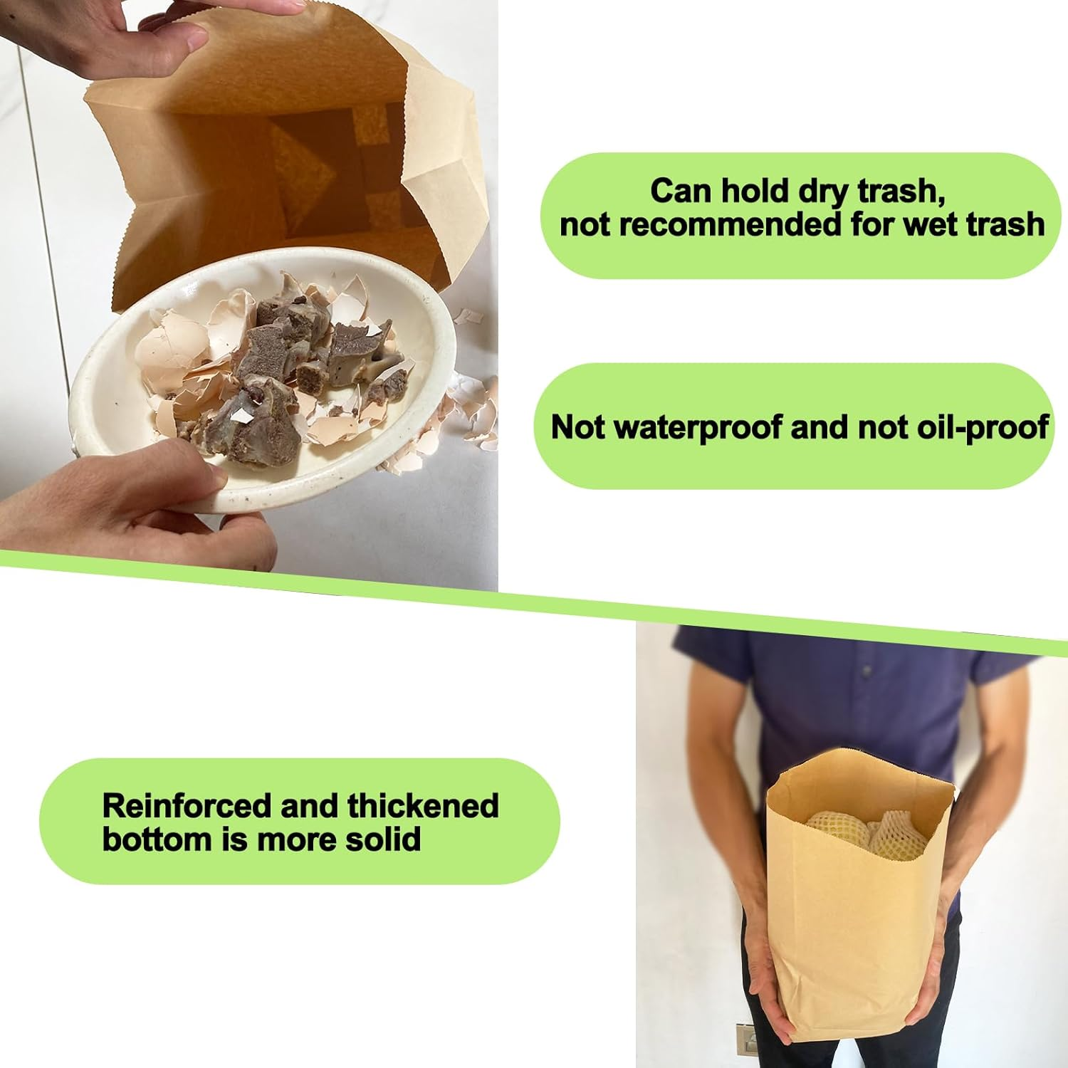 Kitchen Food Waste Bags, 50PCS Compostable Paper Garbage Bag, Recycling Paper Trash Bag for Dry Rubbish, Plastic Free image number 6