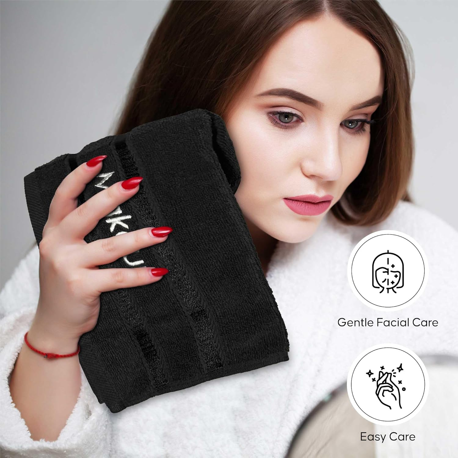 YRALY Makeup Towels - Pack of 6 - Soft Cotton Wash Cloths for Face & Makeup Removal, Airbnb Essentials for Hosts, Luxury Washcloths (13X13 Inches. Black) image number 1