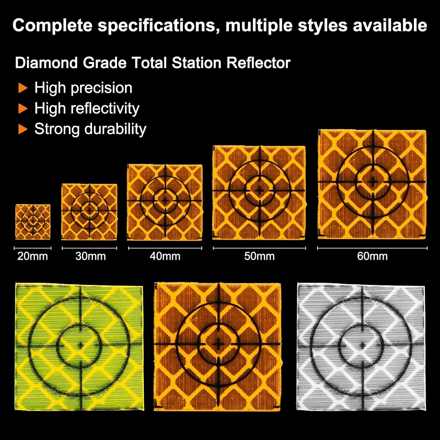 Uxcell 4Pcs Survey Reflector Sheets 100Mm X 100Mm Self-Adhesive Surveying Target Mark Sticker Total Station Reflective Sheet Tape for Ship Inspection Tunnel Measure, Yellow image number 2