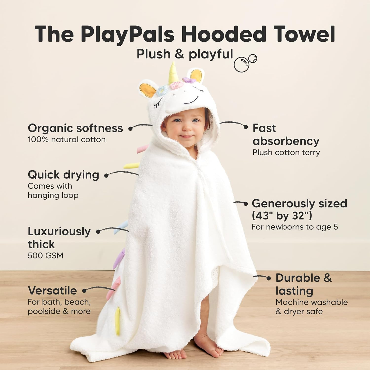 Keababies Organic Baby Towel with Hood for Girls, Boys - Soft, Absorbent, 100% Cotton Hooded Baby Towels for Newborns, Infants, Large Hooded Bath Towels for Babies, Newborn Baby Gifts (Uria) image number 2