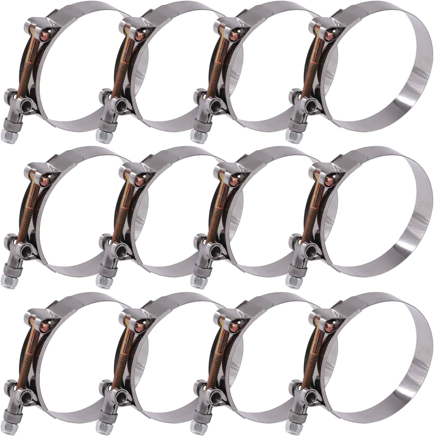 Glarks 12Pcs 76-84Mm Stainless Steel T-Bolt Hose Clamps Turbo Intake Soft Hose Intercooler Clamps image number 5