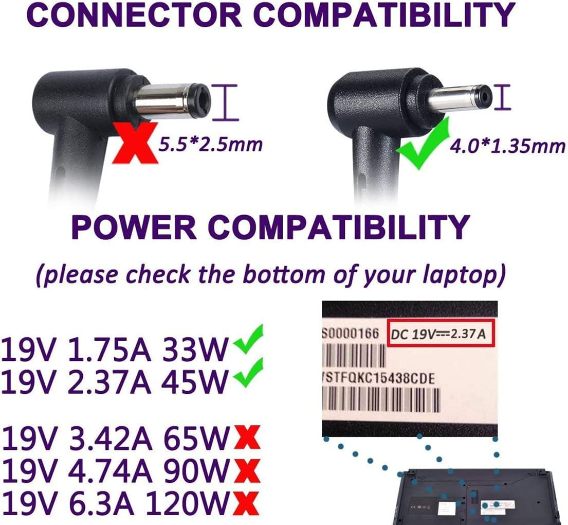 45W Notebook Charger, Compatiable for ASUS Vivobook Zenbook 14 15 17 S14 S15 S17 E402 E402W E403S E406M X540 X540Y X515 X515J UX305 UX305C UX410U ADP-45BW Z, for ASUS Charger【4.0Mm*1.35Mm】 image number 1