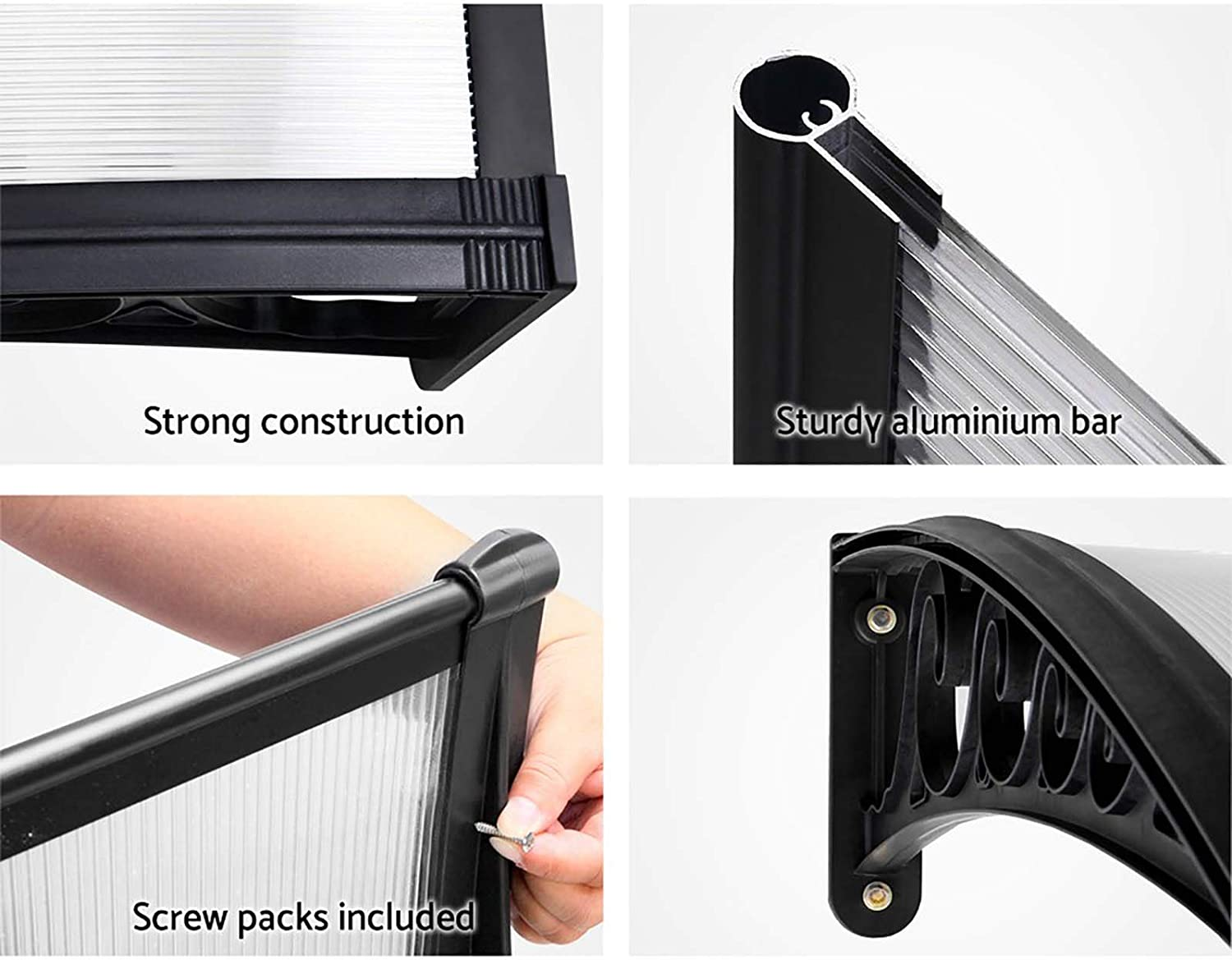 Instahut Window Awning Brown PC Panel with Black Bracket Outdoor Door Canopy Sun Shade Shelter, Patio Terrace Garden Baconly Porch Shield Rain Snow Eaves Cover Protector, 1Mx1.2M DIY image number 6