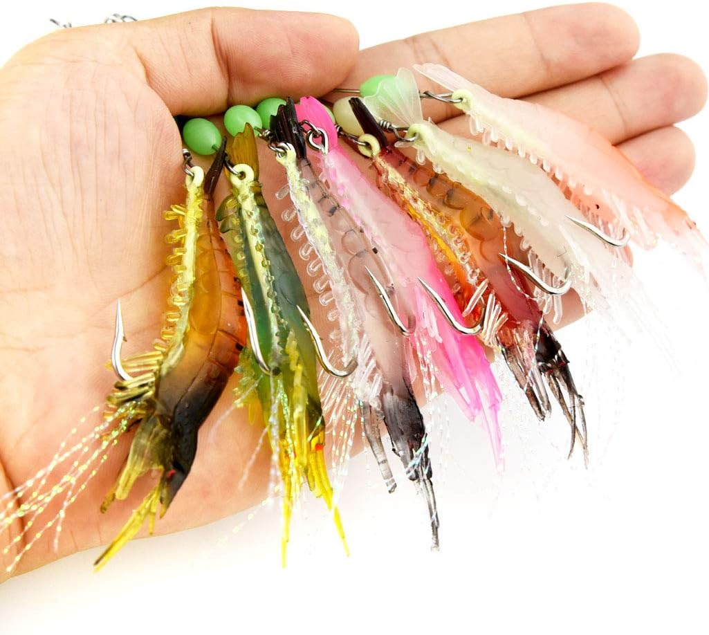 14Pcs Shrimp Bait Artificial Silicone Soft Baits Luminous Fishing Lure with Sharp Hooks Fishing Tackles Freshwater/Saltwater