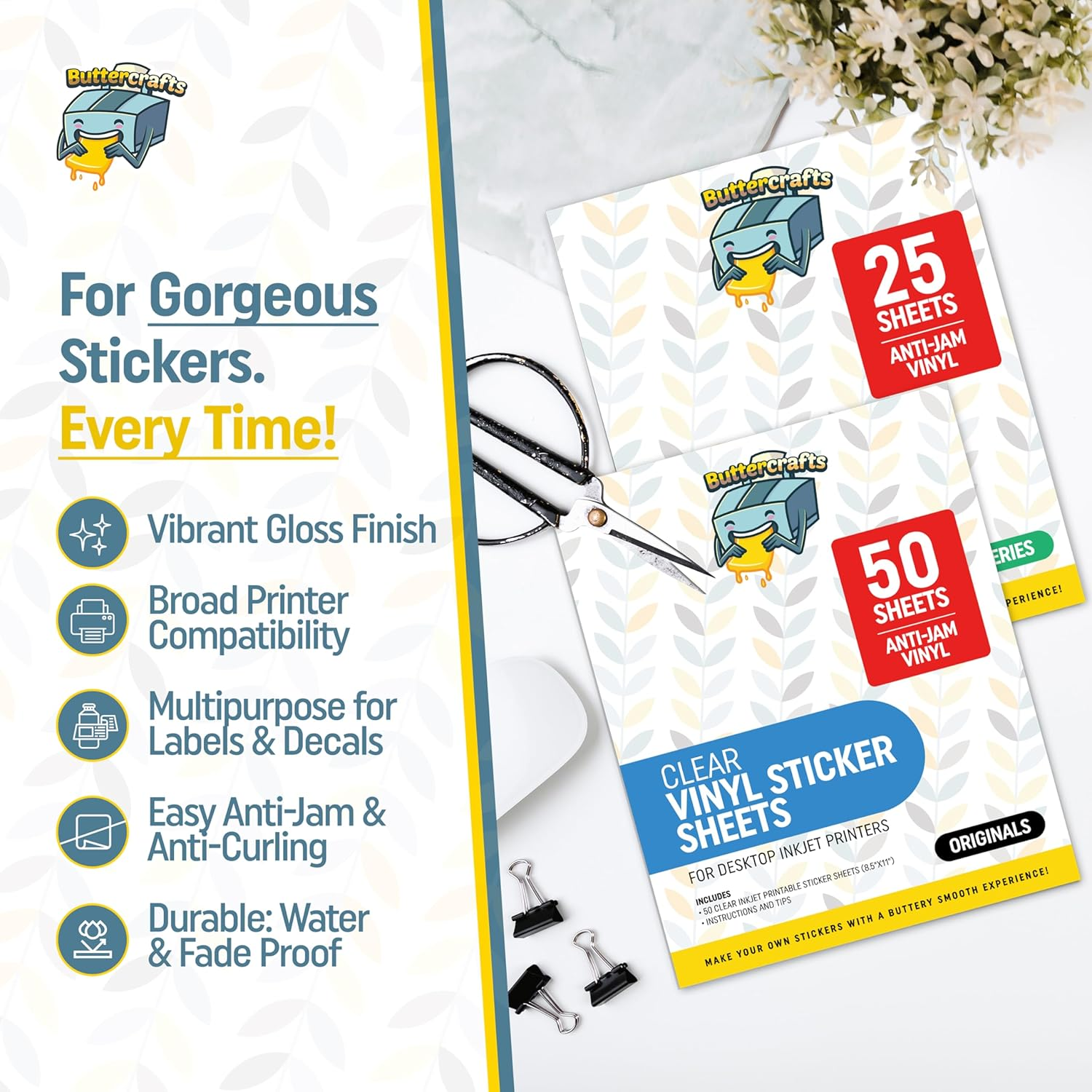 Clear Printable Vinyl for Inkjet Printer - for Epson - (Clear Sticker Paper | Waterproof | 25 Sheets) - Transparent Inkjet Printable Vinyl Sticker Paper Avoid Jams for Printers image number 3