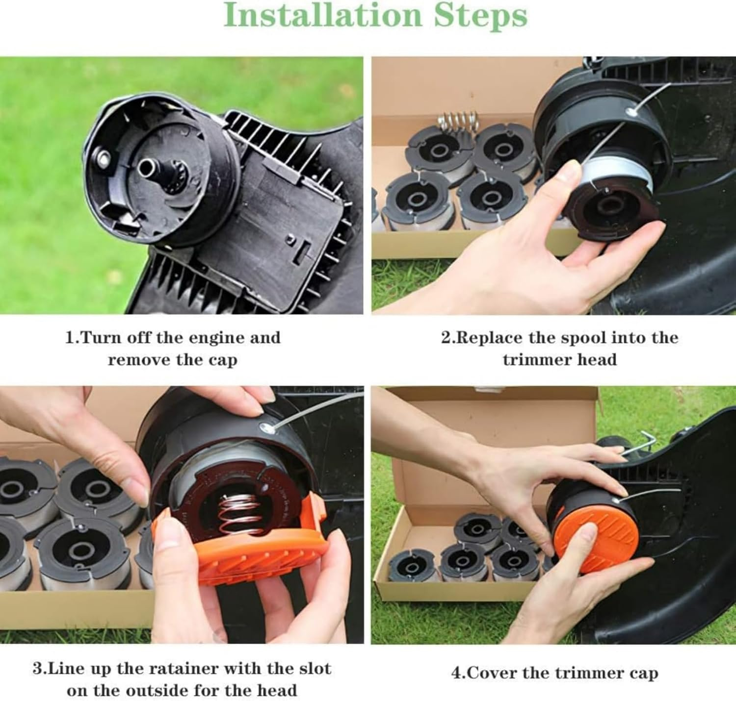 AF100 Replacement Spool for Black & Decker Trimmers, 30-Foot, 0.065-Inch, Compatible with GH900, GH600, GH610, Includes 8 Spools, 2 Caps, 2 Springs