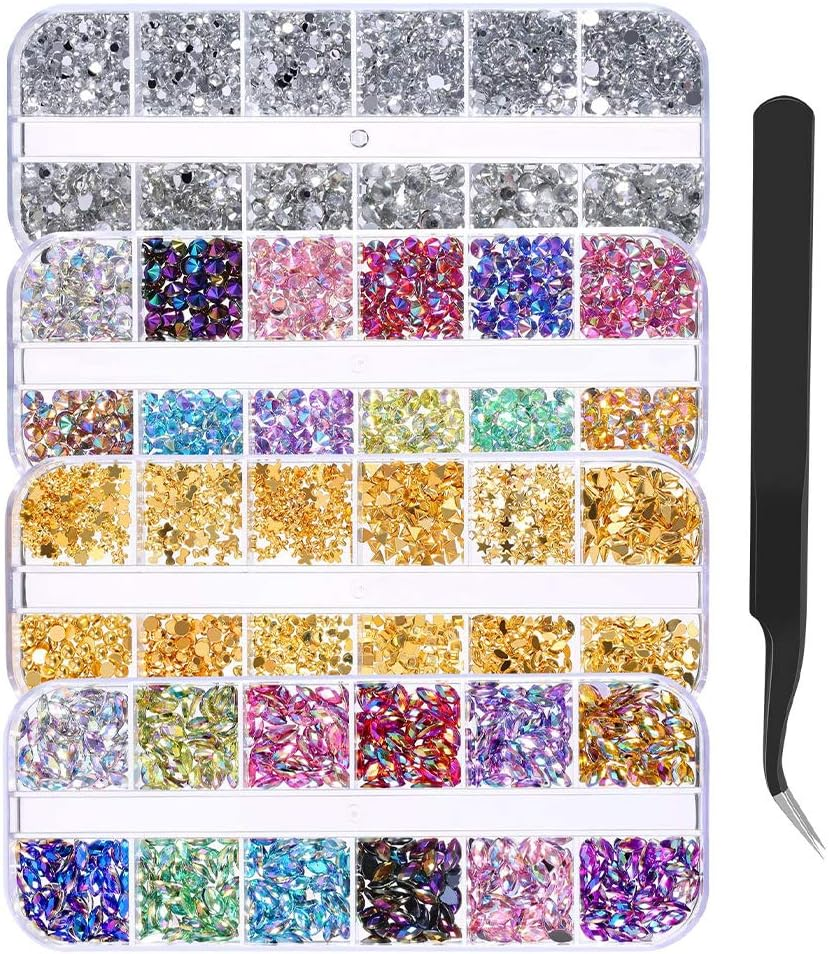 4 Boxes 5900 Pieces Nail Art Rhinestones Kit Multicolor Nails Decorations Supplies