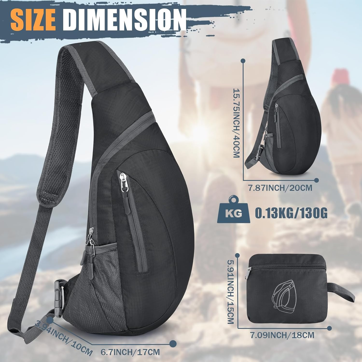 ZOMAKE Sling Backpack 10L - Small Crossbody Backpacks Waterproof Sling Bag for Women Men (Blcak) image number 6