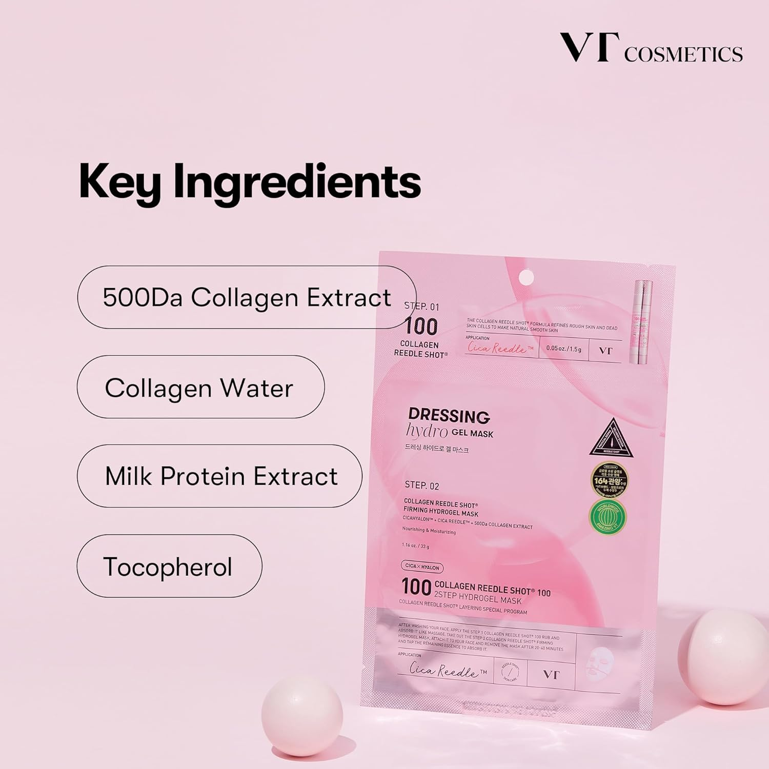 VT COSMETICS Collagen Reedle Shot 100 2-Step Hydrogel Mask(34.5Gx4Ea), Intensive Firming, Exosome 500Da Collagen Face Mask, Skin Elasticity & Fine Lines, Overnight Melting Mask, Korean Facial Mask image number 5