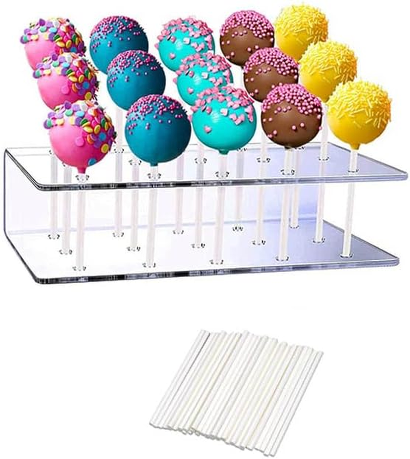 Cake Pop Stand 15Holes, Cake Pops Display Stand with 100 Cake Pop Sticks,Clear Acrylic Lollipop Holder, Cake Pops Display Holder for Weddings Birthday Parties Anniversaries Halloween Candy Red (1Pcs) image number 1