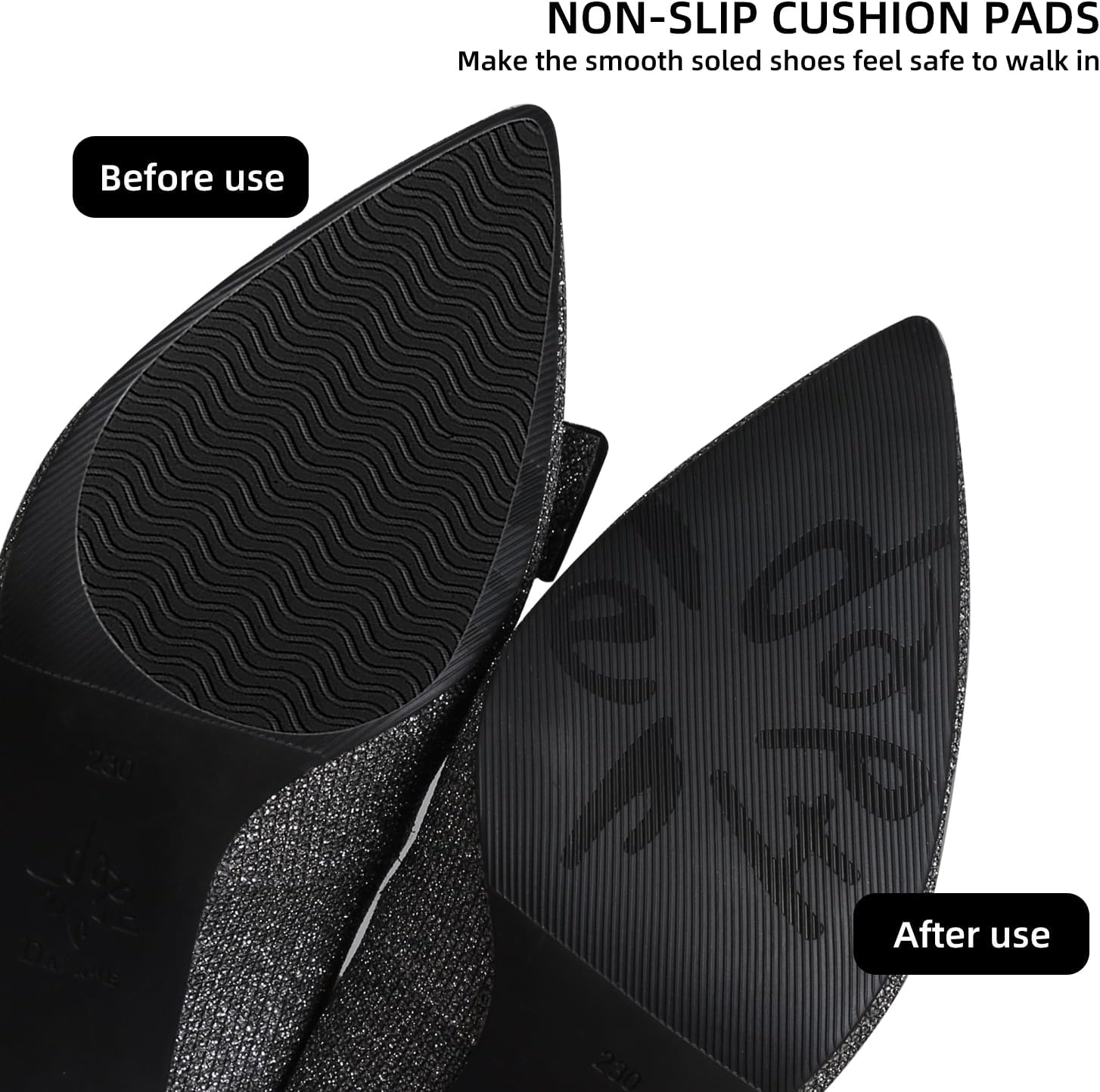 2 Pairs Non-Slip Shoes Pads Adhesive Shoe Sole Protectors, High Heel Noise Reduction for Women Men (Black) - Beige image number 6