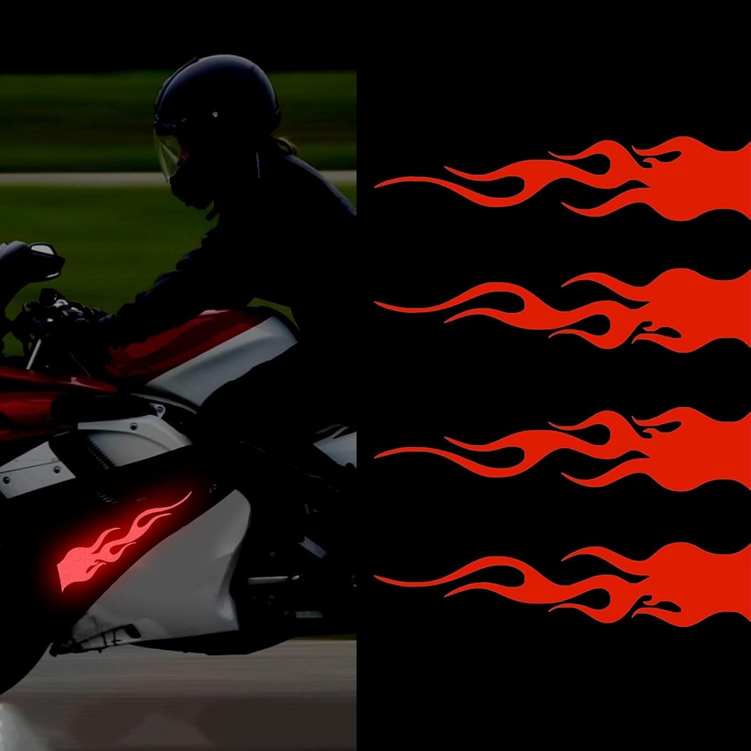 Fokmuaex 4Pcs Reflective Flame Stickers, Universal Simulation Flame Decorative Stickers for Motorcycle Helmets/Bicycles/Skateboards/Cars, High-Brightness Night Vision Safety (White) image number 6