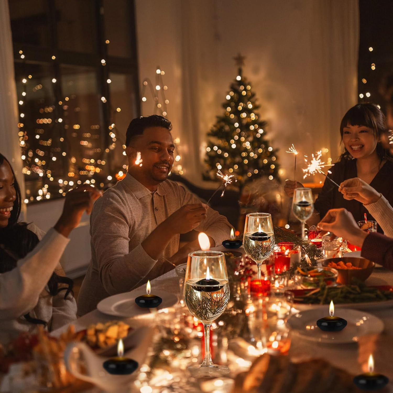 Nuanchu 30 Pcs Black Floating Candles Centerpieces Bulk 1.5 Inch Small Unscented Votive Floating Candles Decoration for Valentine'S Day Party Wedding Anniversary Holiday Party Gifts Home Pool Decor - Orange image number 2