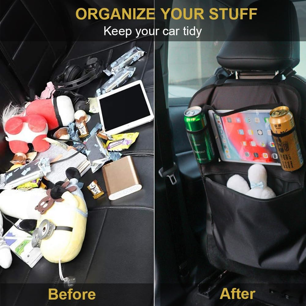 Car Seat Organizer 2 Pack Backseat Car Organizer, Kick Mats Back Seat Protector with Touch Screen Tablet Holder, Back Seat Organizer for Kids, Road Trip Essential image number 1